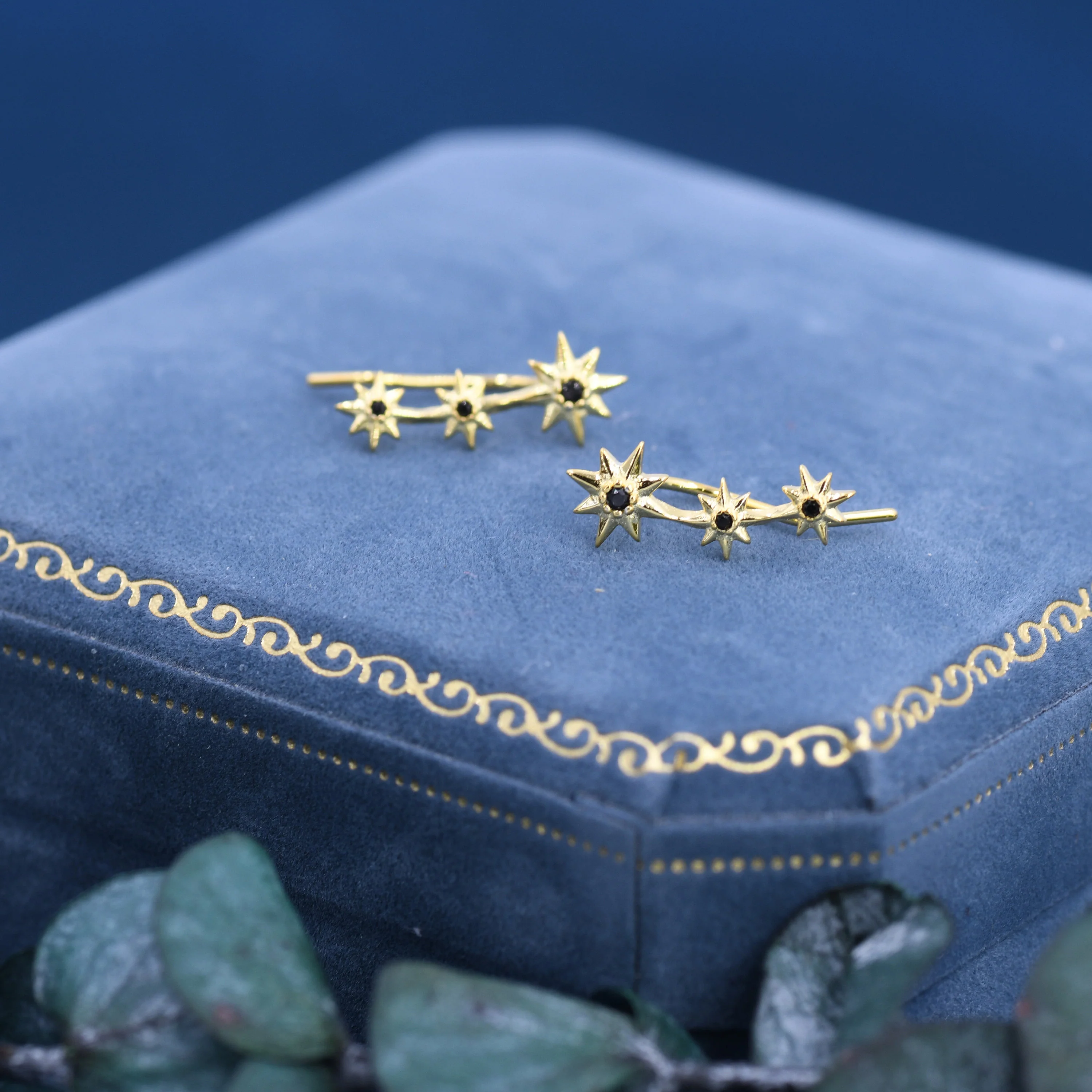 Sterling Silver Starburst Ear Crawler Earrings - Star Crawler Earrings - Silver or Gold - Three Star Earrings - Star Trio Earrings - Image 3