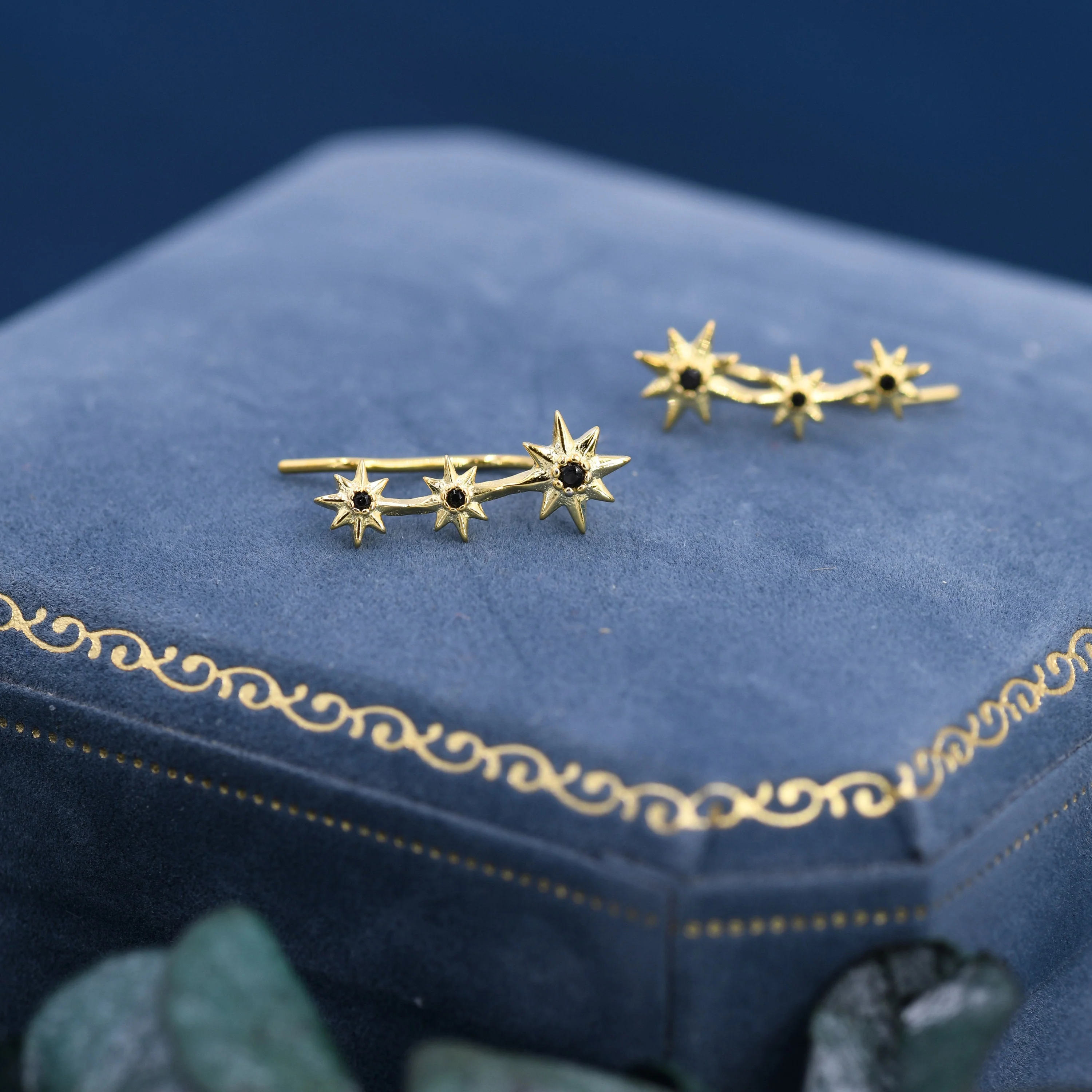 Sterling Silver Starburst Ear Crawler Earrings - Star Crawler Earrings - Silver or Gold - Three Star Earrings - Star Trio Earrings - Image 4