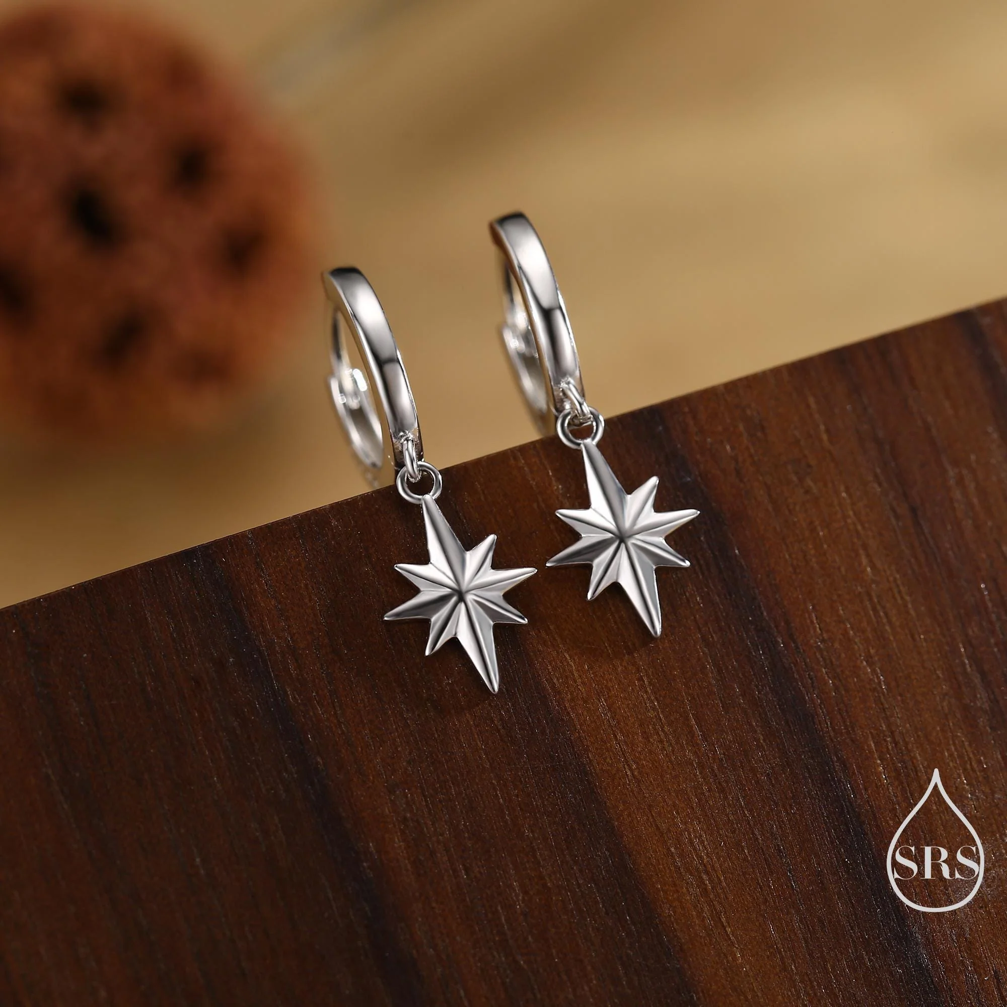 Starburst Huggie Hoop Earrings in Sterling Silver, Gold or Rose Gold, North Star Charm Earrings, Sunburst Earrings, Celestial Jewellery - Image 2