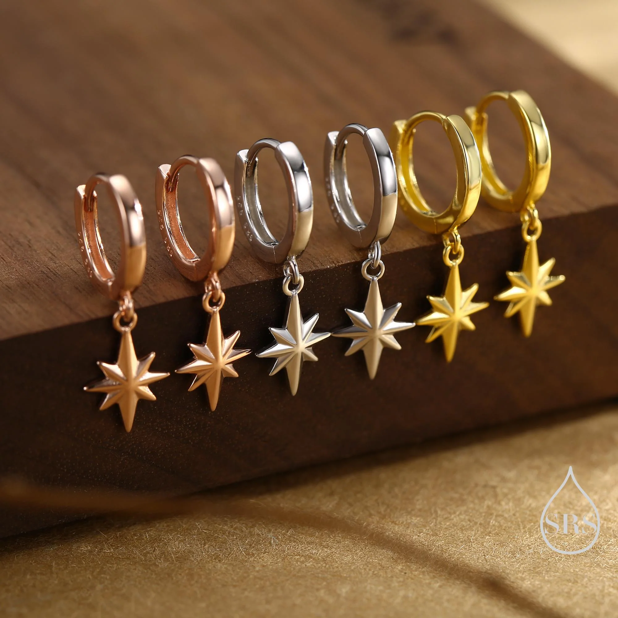 Starburst Huggie Hoop Earrings in Sterling Silver, Gold or Rose Gold, North Star Charm Earrings, Sunburst Earrings, Celestial Jewellery - Image 7