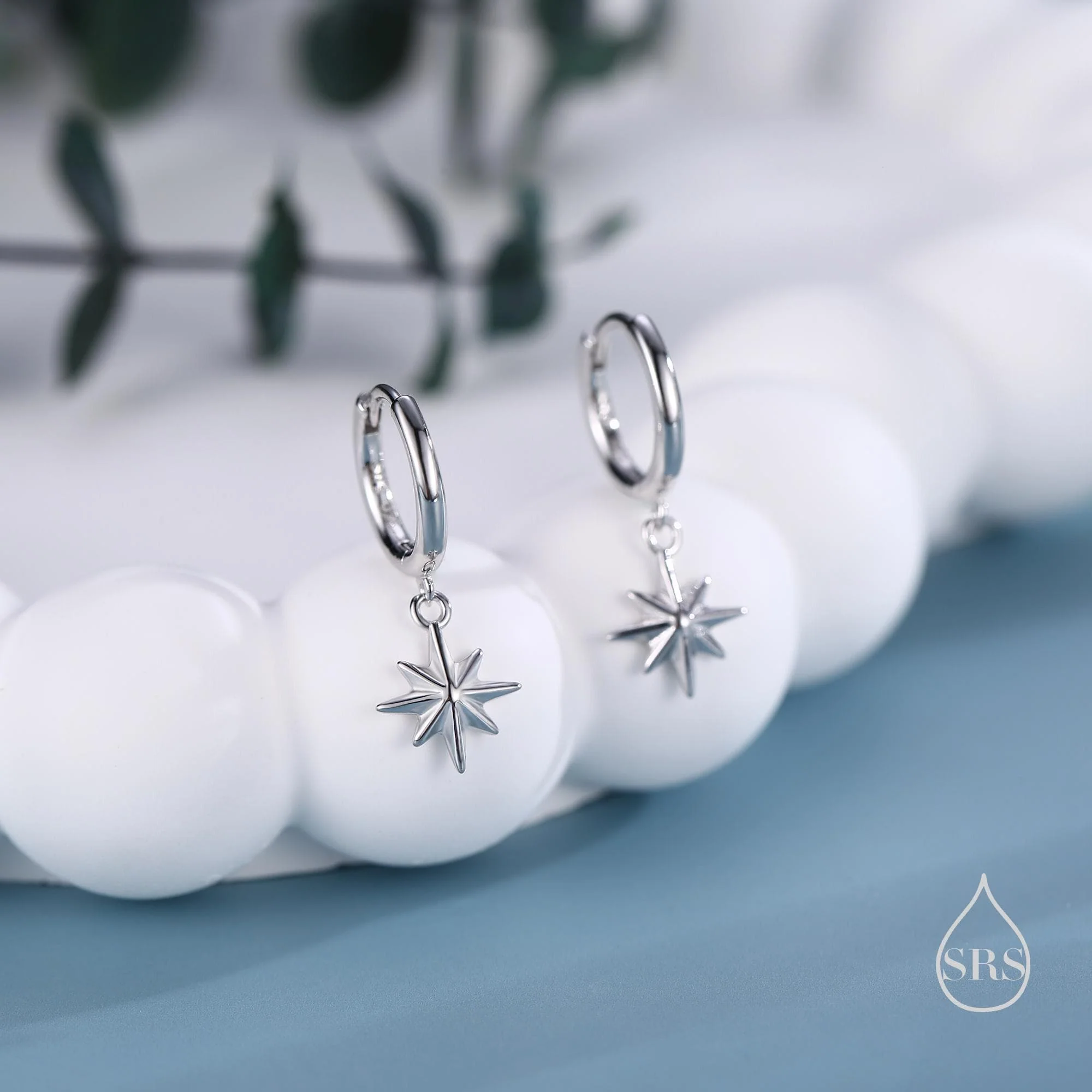 Starburst Huggie Hoop Earrings in Sterling Silver, Silver or Gold or Rose Gold, North Star Charm Earrings, Sunburst Earrings, Celestial - Image 2
