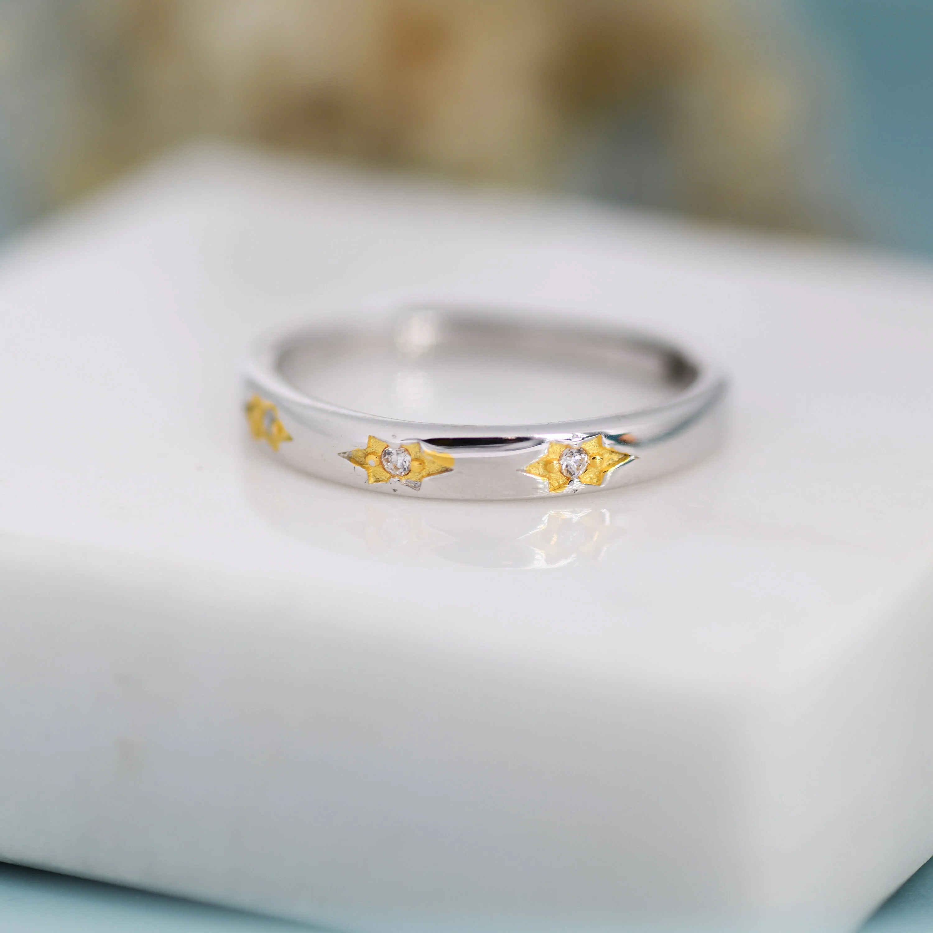 Starburst Ring in Sterling Silver, Adjustable Ring, CZ Star Ring, North Star Ring Band - Image 4