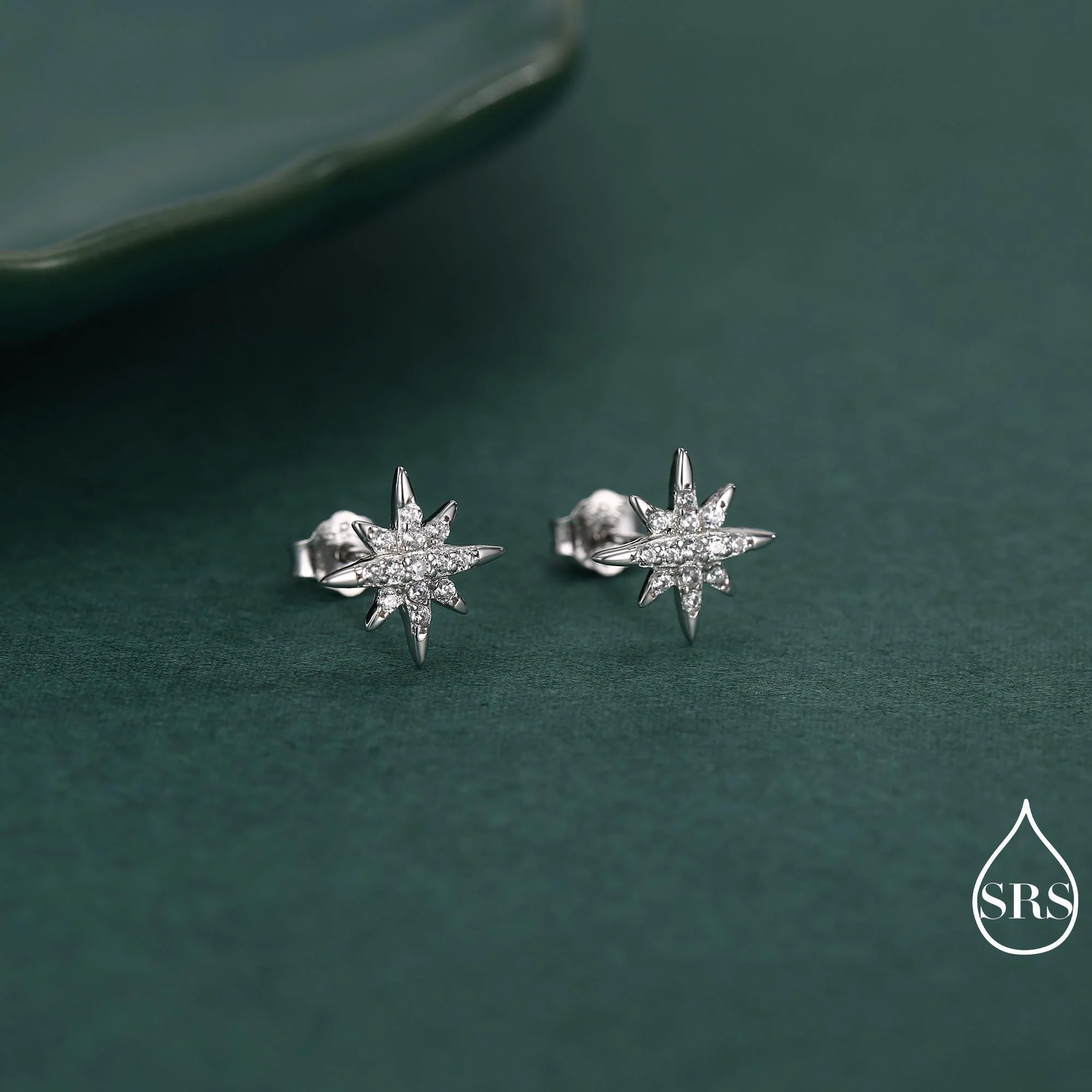 Starburst Stud Earrings in Sterling Silver with Sparkly CZ Crystals, Dainty and Delicate Earrings, Celestial Jewellery - Image 3