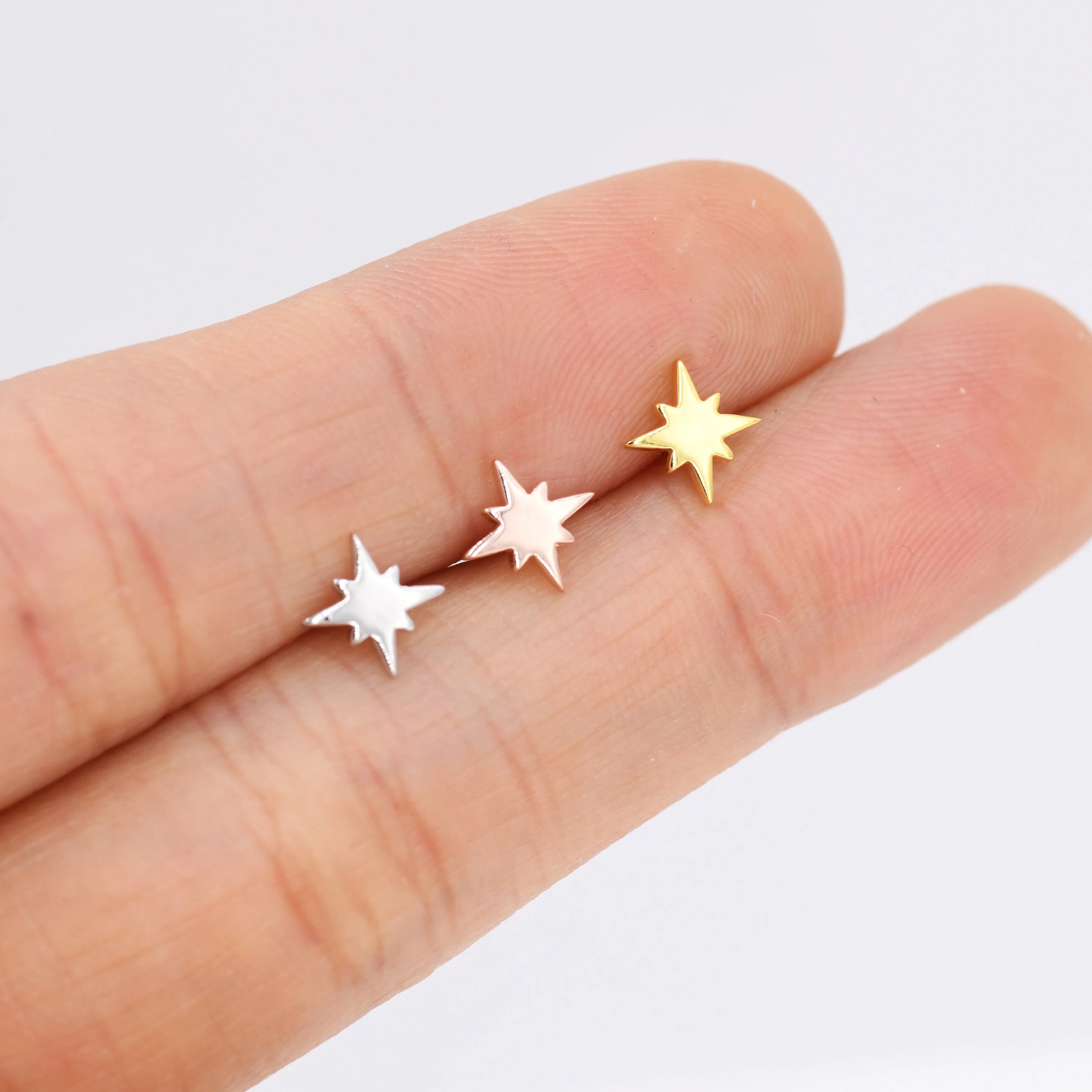 Starburst Stud Earrings in Sterling Silver, North Star Earrings, Silver, Gold or Rose Gold, Star Earrings, Celestial Earrings - Image 2