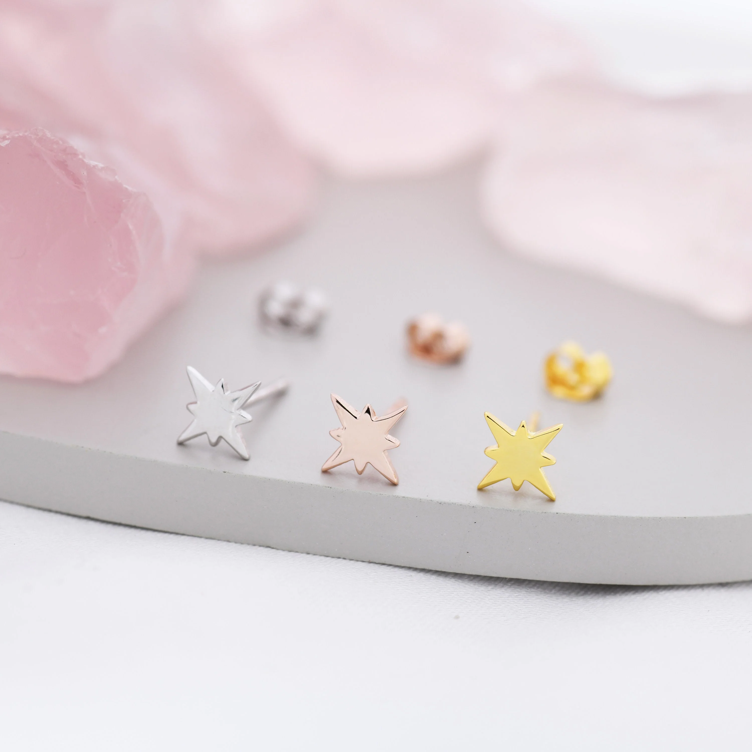 Starburst Stud Earrings in Sterling Silver, North Star Earrings, Silver, Gold or Rose Gold, Star Earrings, Celestial Earrings - Image 4