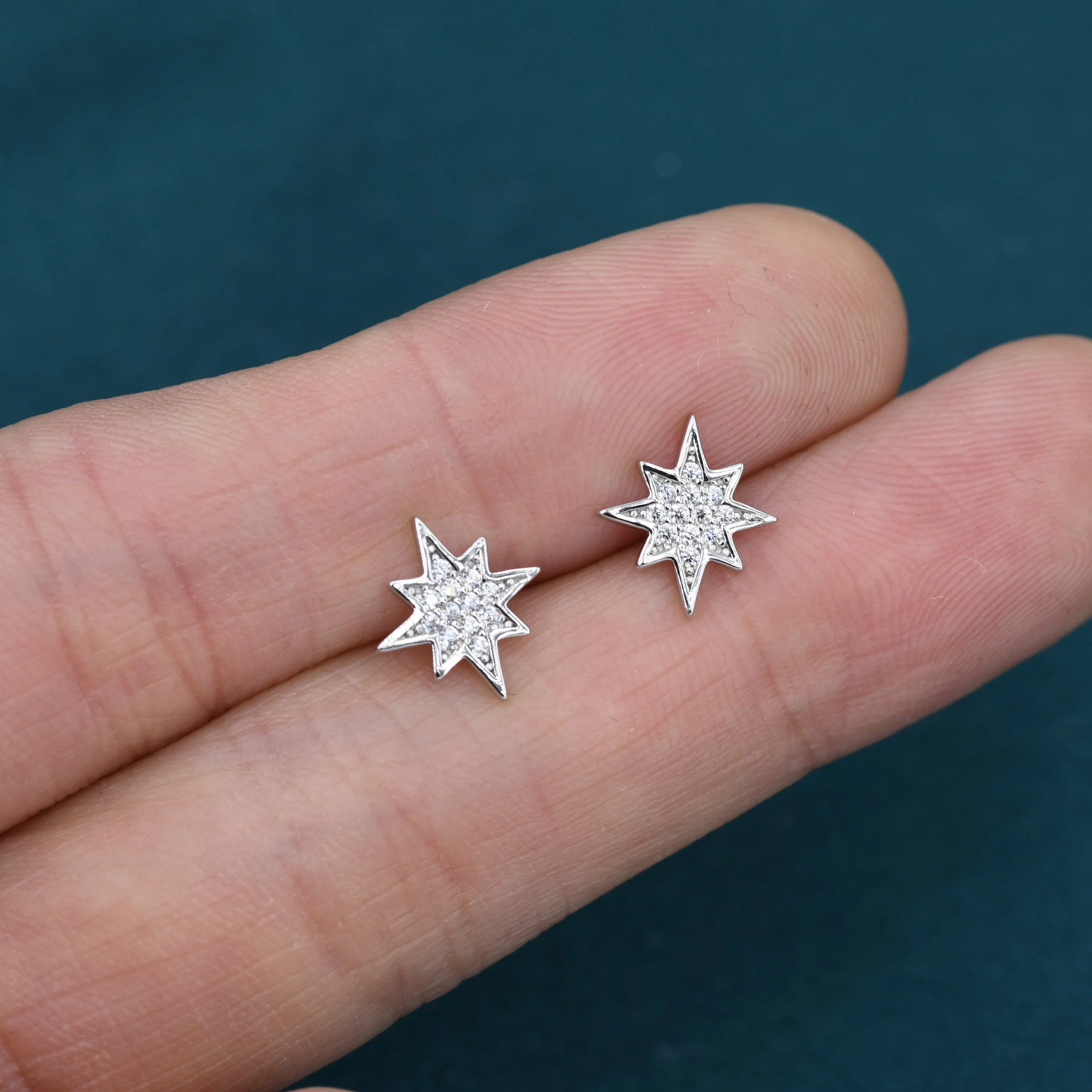 Starburst Stud Earrings in Sterling Silver Pave CZ Crystals, Silver Gold or Rose Gold Dainty and Delicate Earrings, Celestial Jewellery - Image 3