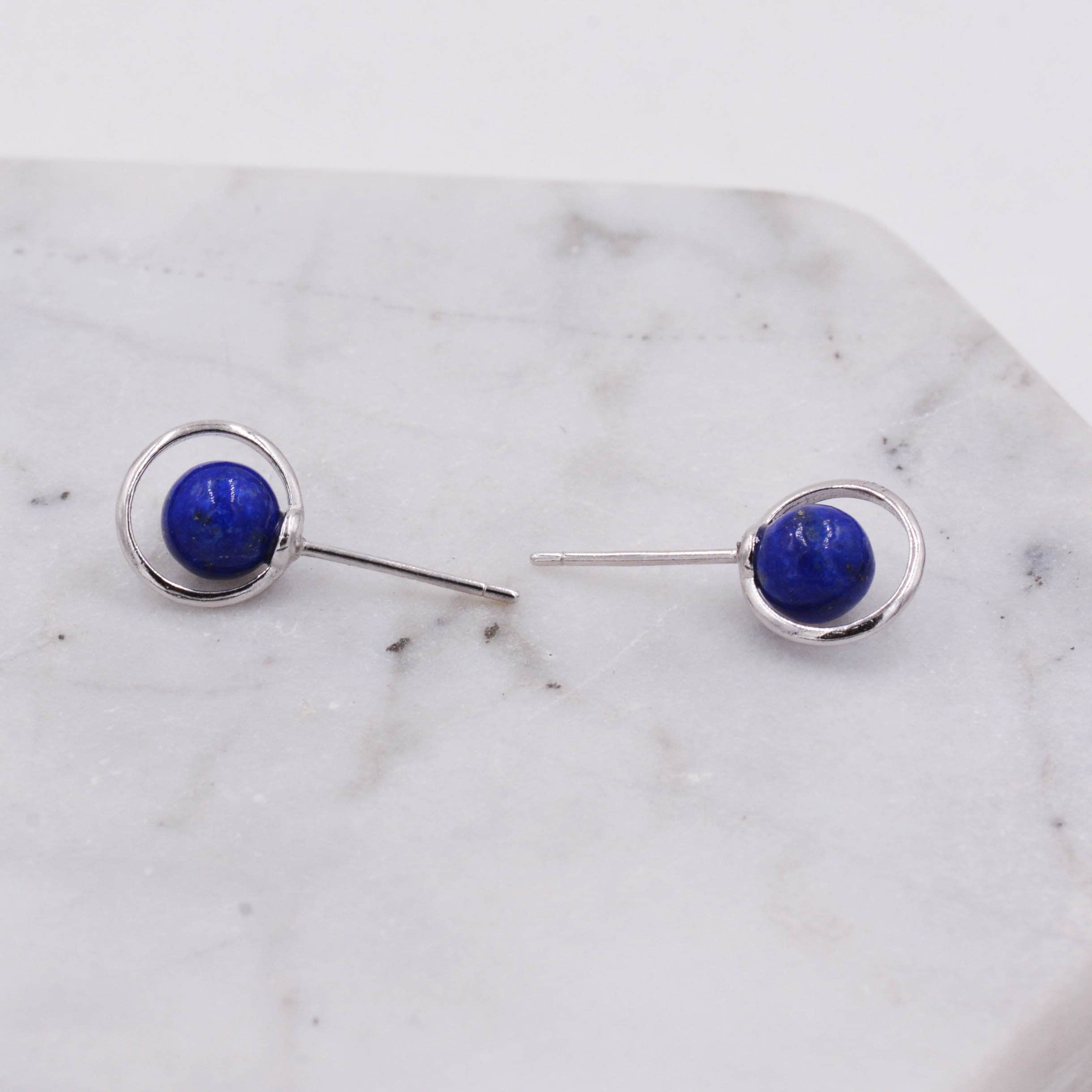 Sterling Silver 'Blue Planet' Saturn Planet Halo Stud Earrings with Lapis Lazuli Gemstone, Gold or Silver, Cute Fun Quirky Design - Image 7