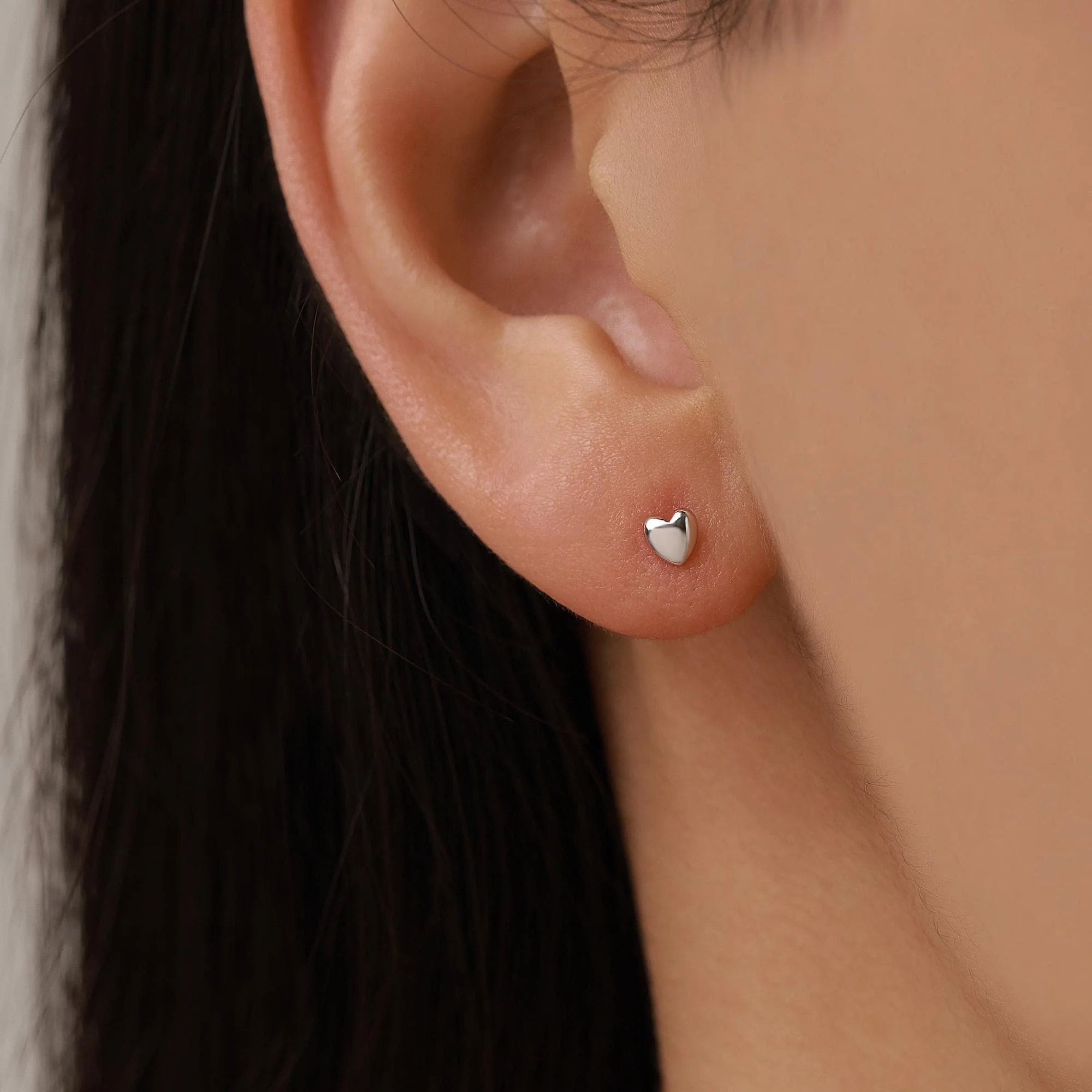 Sterling Silver 3mm Heart 16G Flat Back Stud Earrings - Image 2