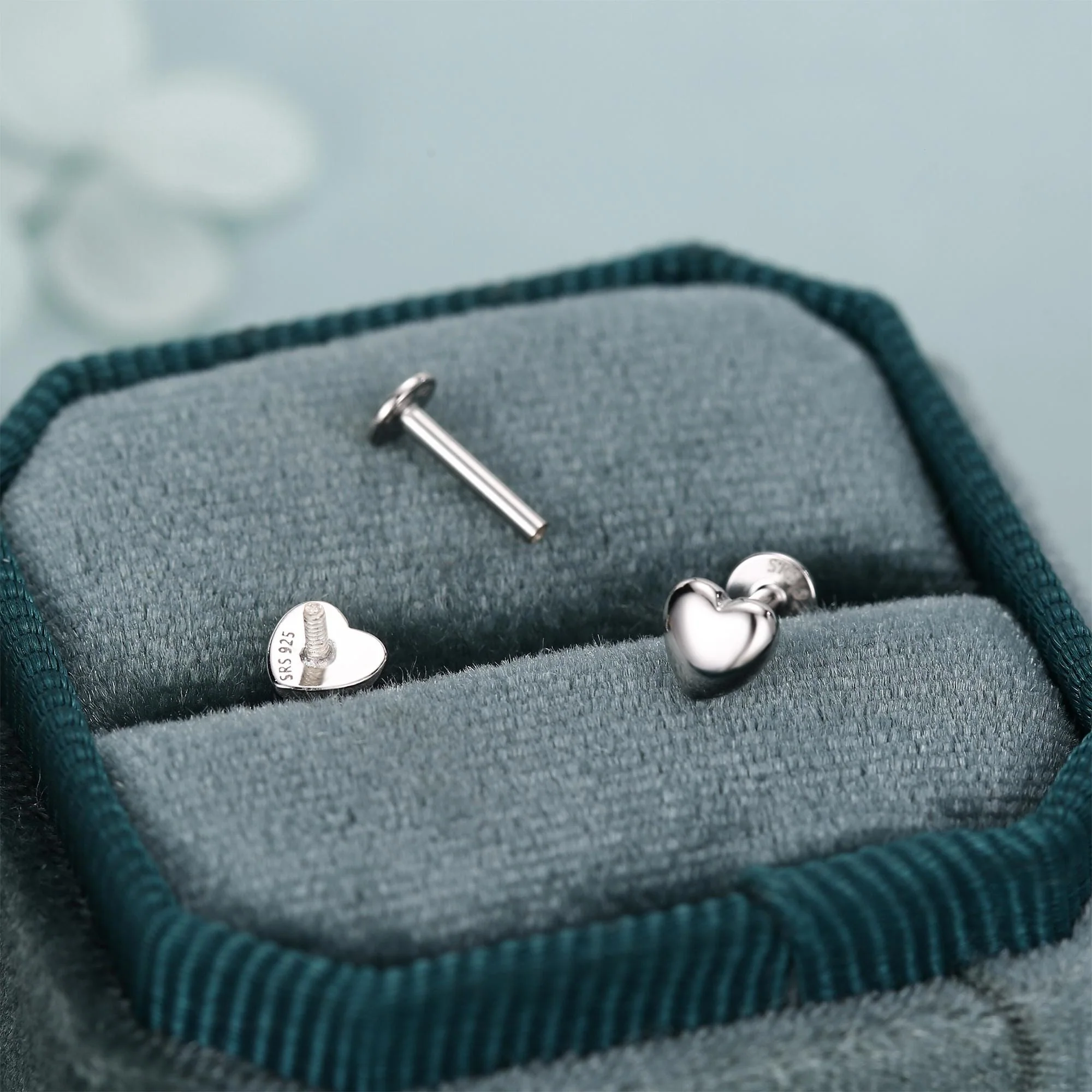 Sterling Silver 5mm Heart 16G Flat Back Stud Earrings - Image 11