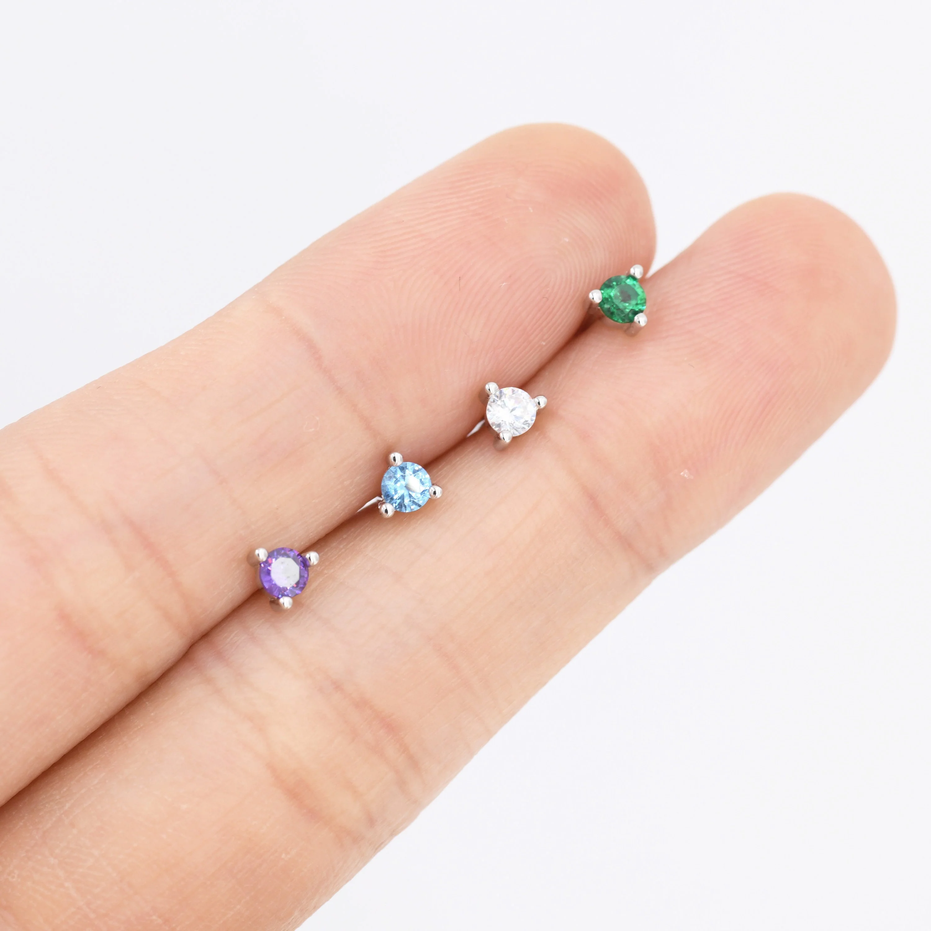 Sterling Silver Alexandrite Purple Blue CZ Stud Earrings,  3mm June Birthstone CZ Earrings, Three Prong, Silver, Gold or Rose Gold - Image 6