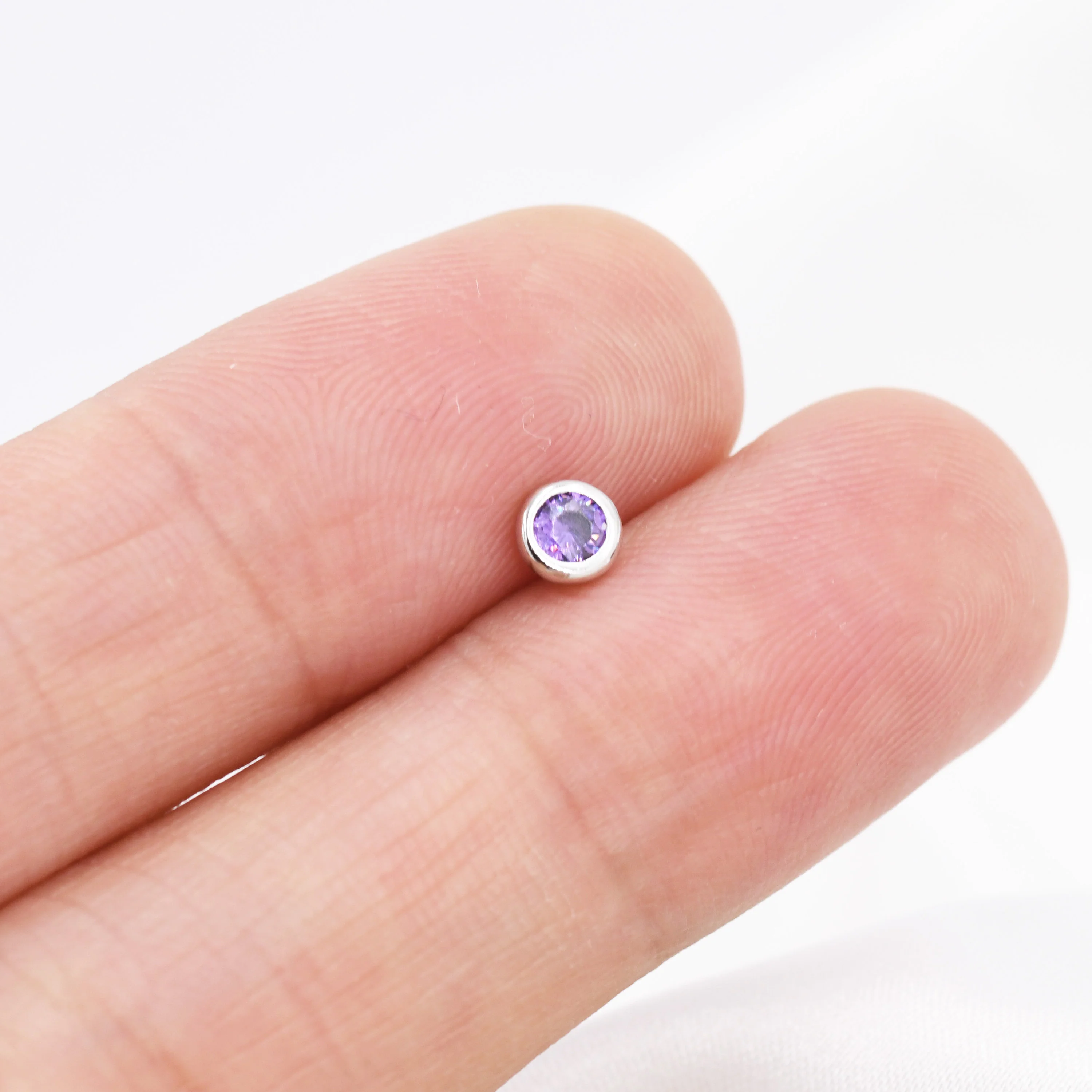 Sterling Silver Amethyst Purple Stud Earrings, 4mm February Birthstone CZ Earrings, Silver, Gold or Rose Gold, Stacking Earrings - Image 6