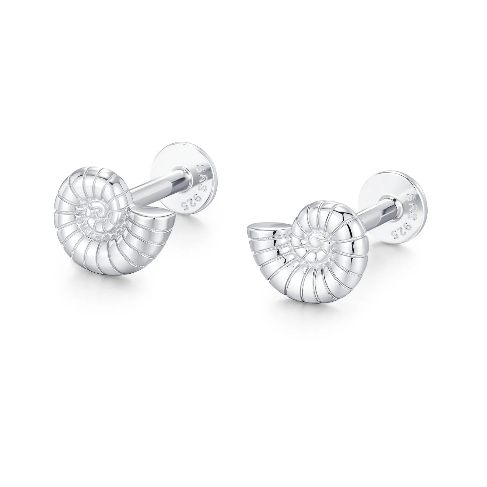 Sterling Silver Ammonite 16G Flat Back Labret Earrings - Image 9