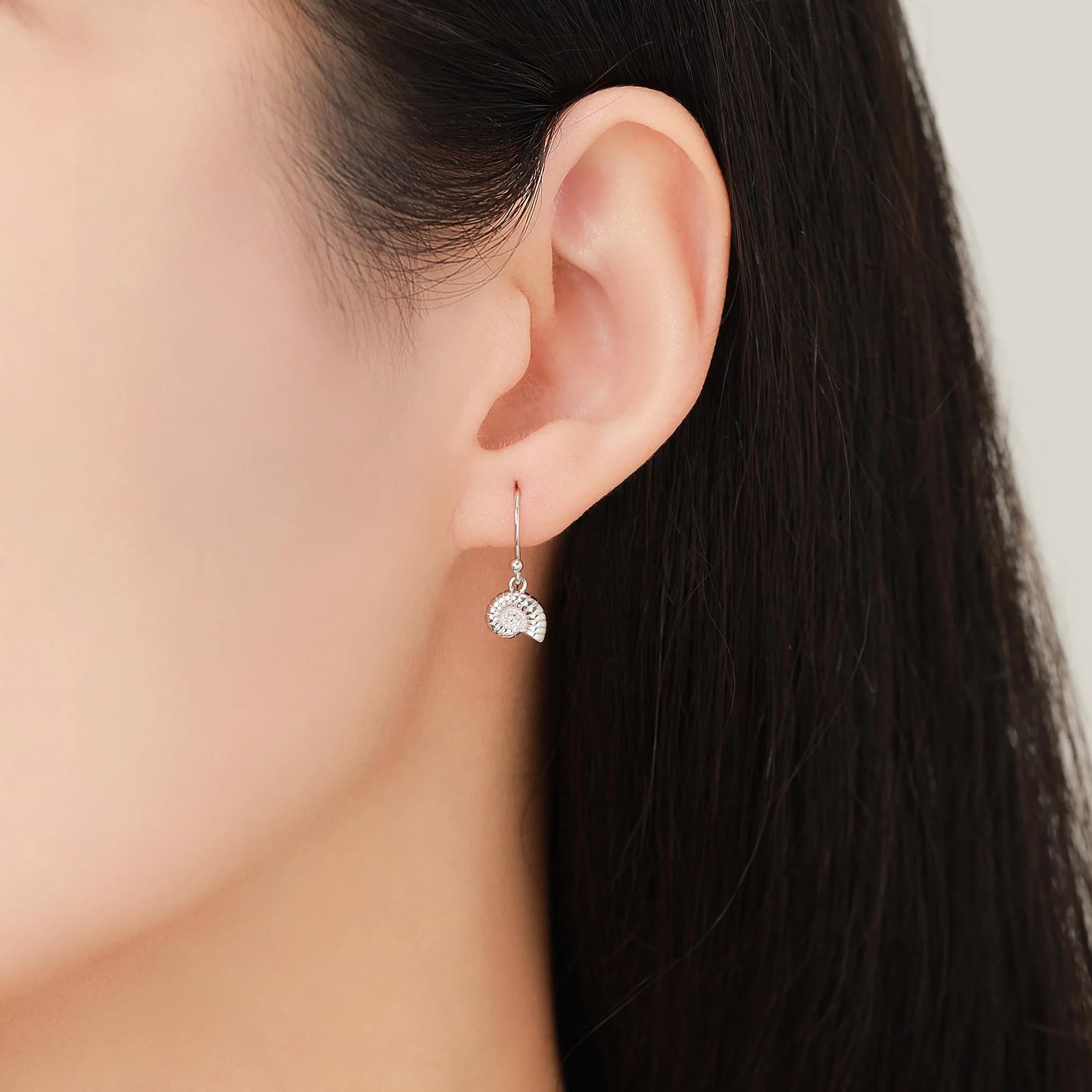 Sterling Silver Ammonite Shell Dangle Earrings – Polished Nautilus-Inspired Design - Silver, Gold or Rose Gold Finish - Image 2