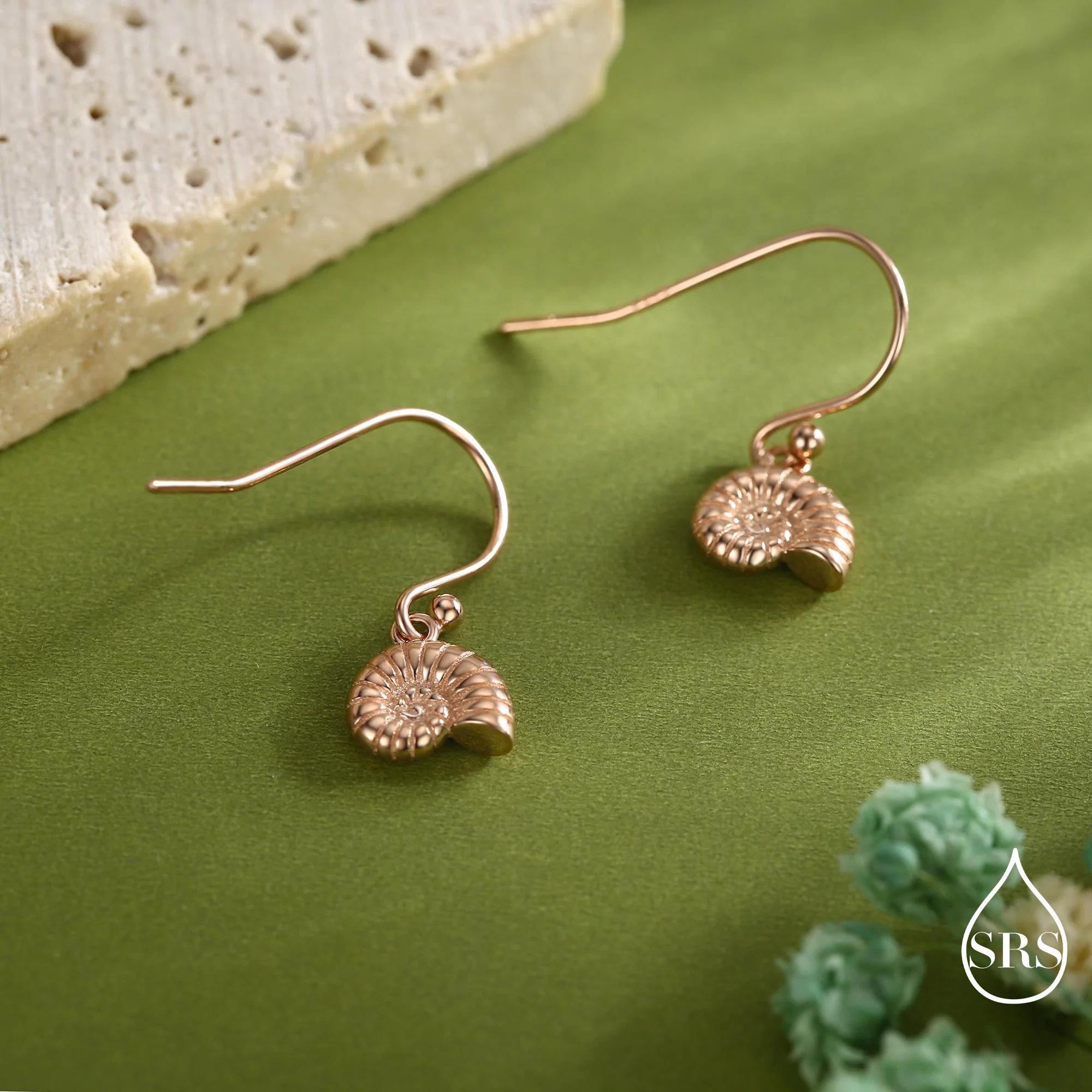 Sterling Silver Ammonite Shell Dangle Earrings – Polished Nautilus-Inspired Design - Silver, Gold or Rose Gold Finish - Image 6
