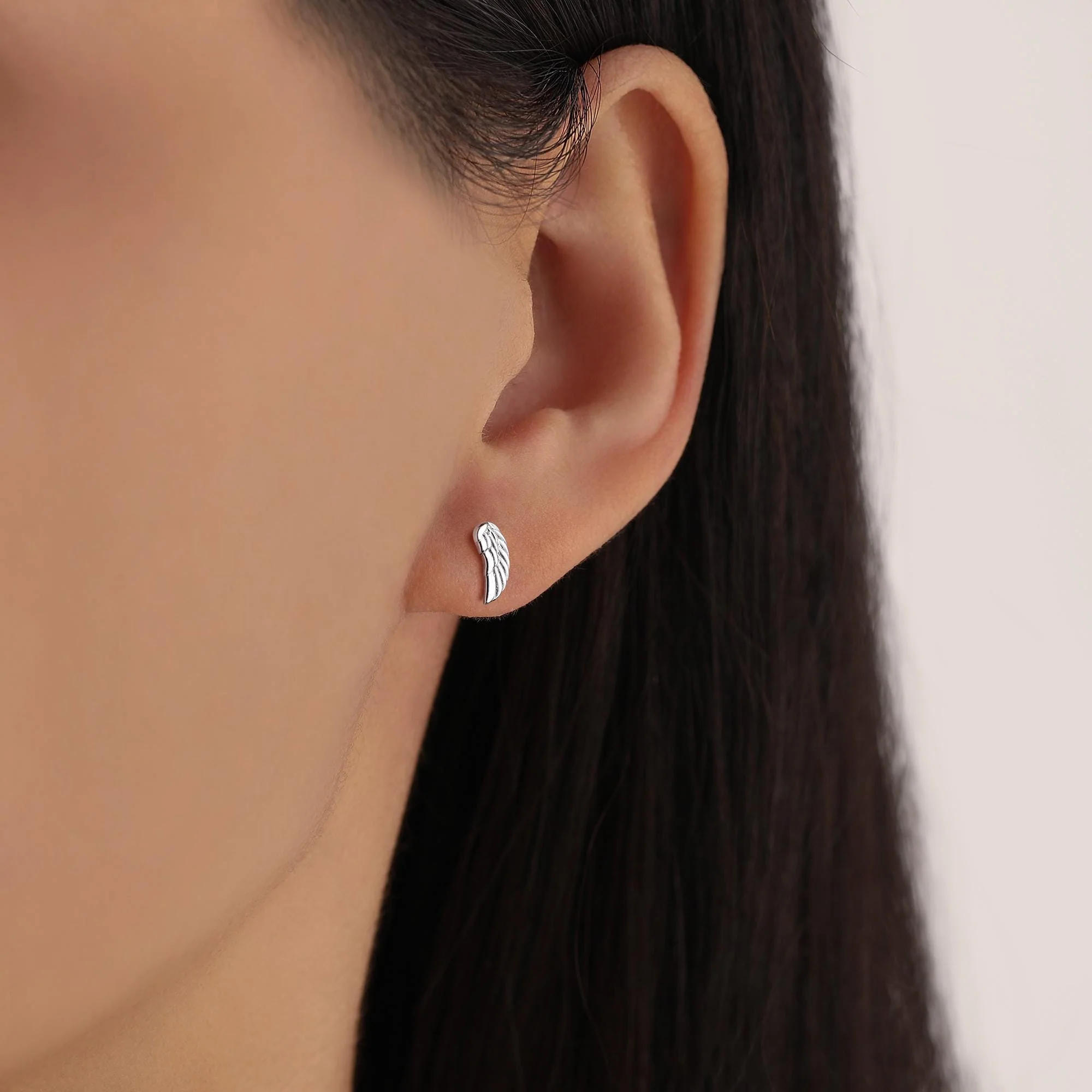 Sterling Silver Angel Wing 16G Flat Back Labret Earrings - Image 2