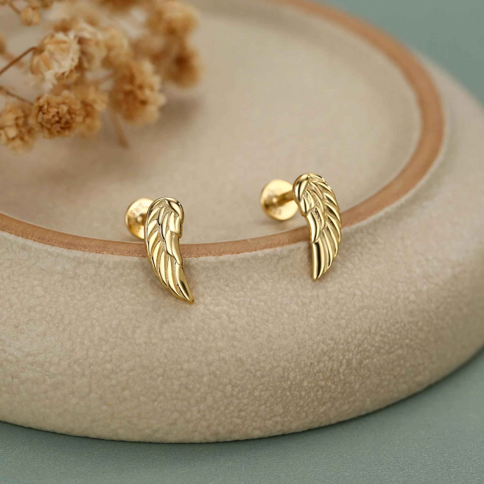 Sterling Silver Angel Wing 16G Flat Back Labret Earrings - Image 5