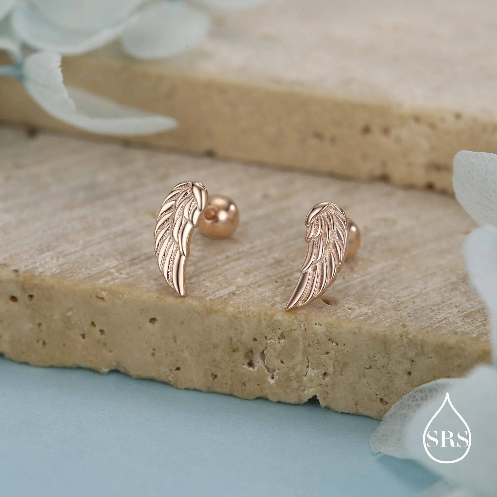 Sterling Silver Angel Wing 18G Screw Back Stud Earrings with Ball Backs - Image 7