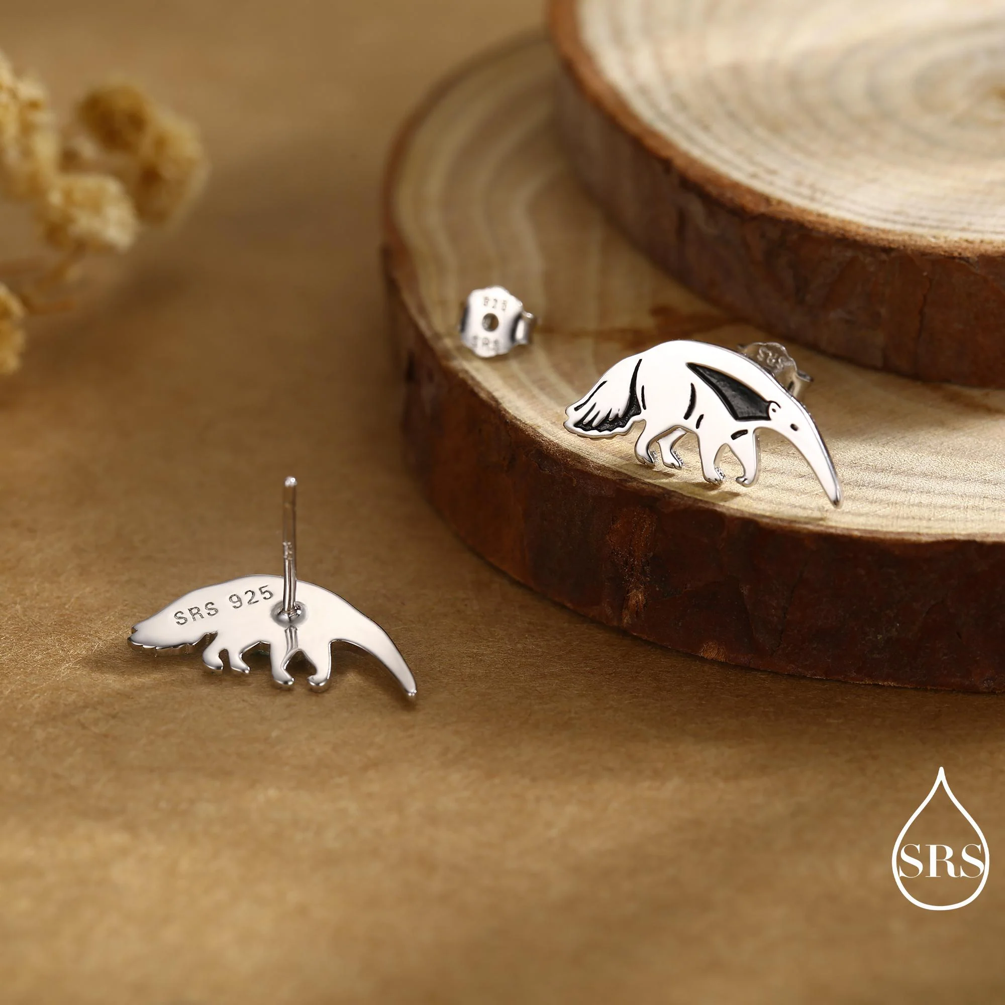 Sterling Silver Ant Eater Stud Earrings | Minimalist Animal Studs | Silver, Gold or Rose Gold Finish - Image 3