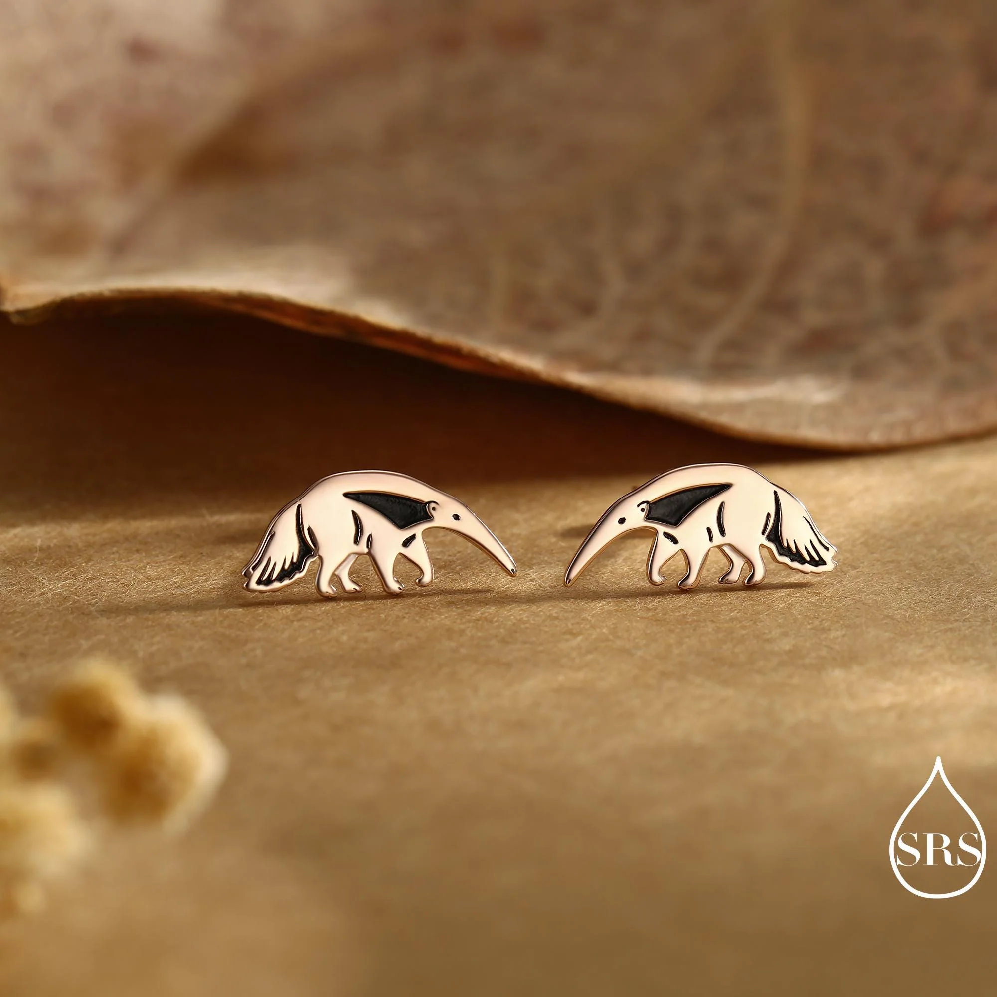 Sterling Silver Ant Eater Stud Earrings | Minimalist Animal Studs | Silver, Gold or Rose Gold Finish - Image 5