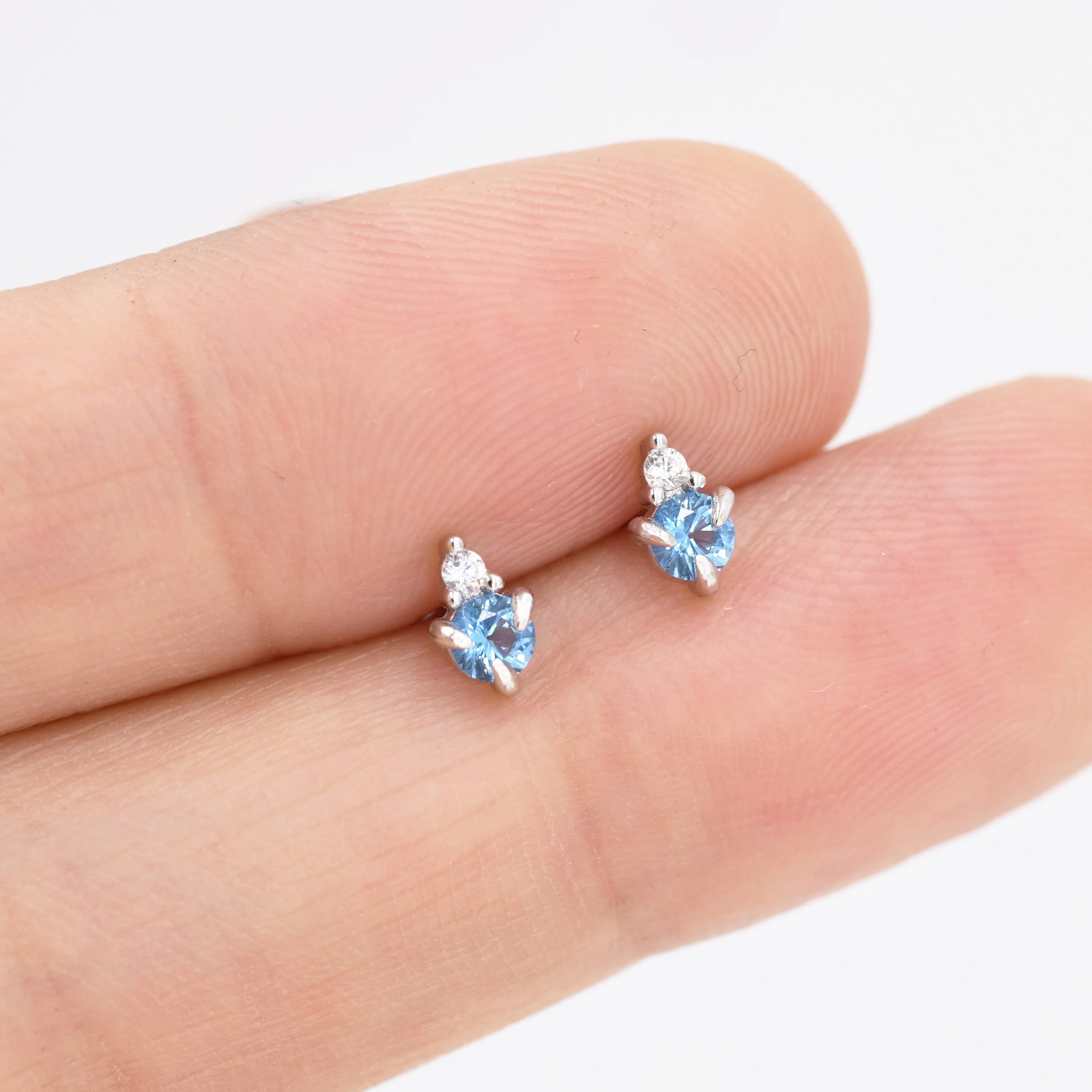 Sterling Silver Aquamarine Blue Stud Earrings, 3mm March Birthstone CZ Earrings, Silver, Gold or Rose Gold, Stacking Earrings - Image 6