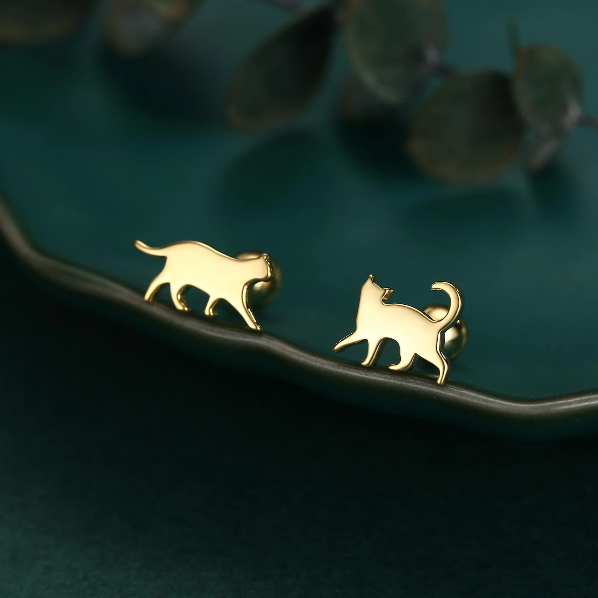 Sterling Silver Asymmetric Cat 18G Screw Back Stud Earrings - Image 5