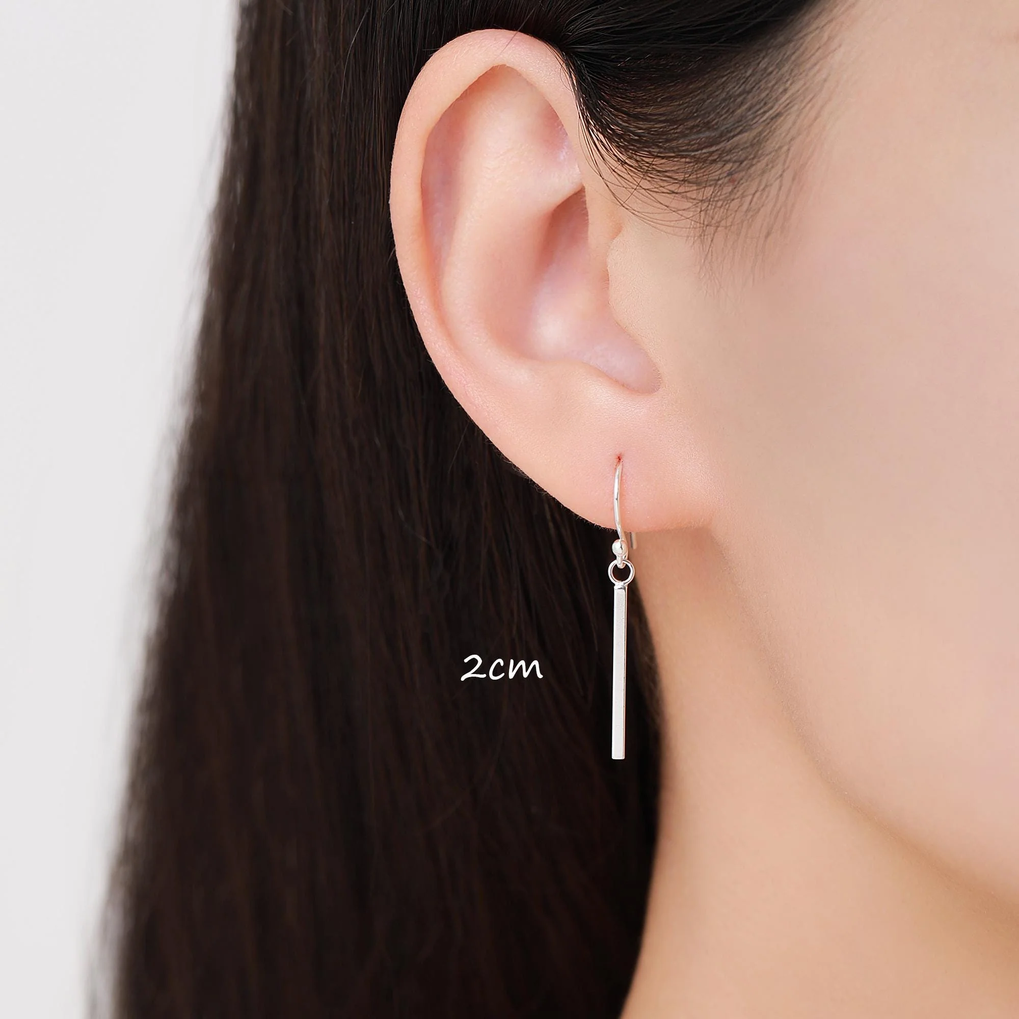 Sterling Silver Asymmetric Dangle Bar Earrings in Sterling Silver, Silver Asymmetric Bar Earrings, Long Bar Dangle Earrings - Image 2