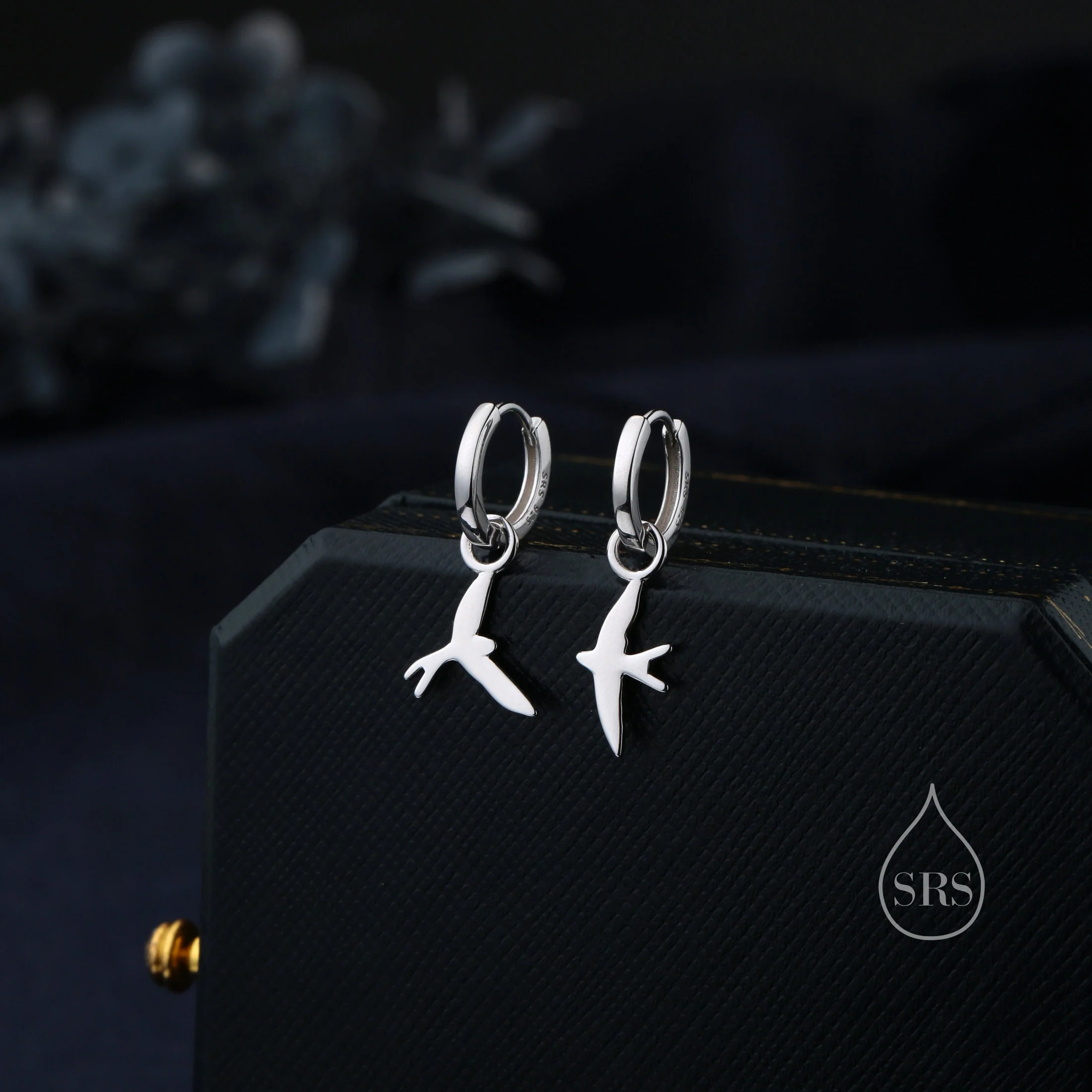 Sterling Silver Asymmetric Flying Bird Dangle Huggie Hoops, Detachable Bird Hoop Earrings, Detachable Swallow Bird Hoop Earrings