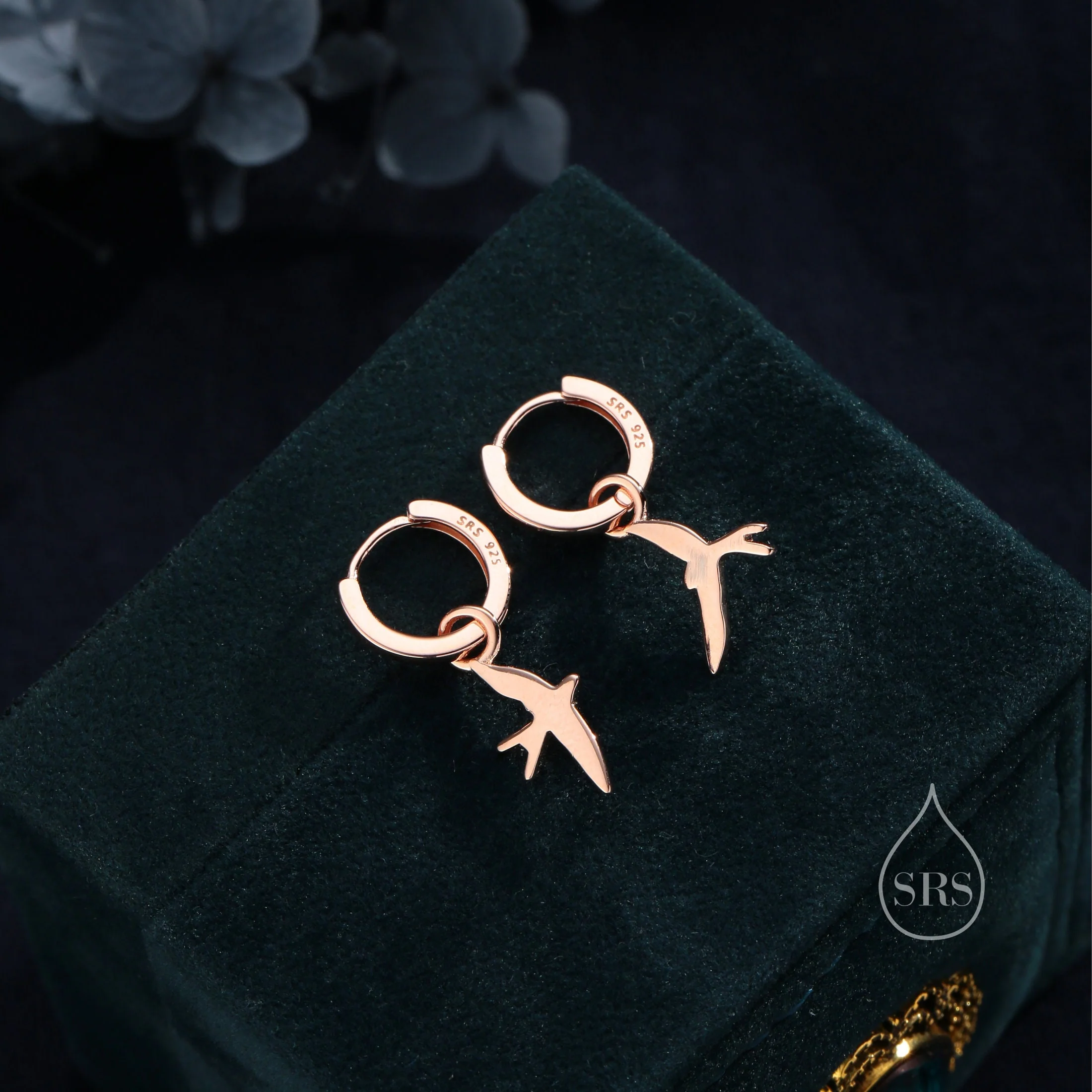 Sterling Silver Asymmetric Flying Bird Dangle Huggie Hoops, Detachable Bird Hoop Earrings, Detachable Swallow Bird Hoop Earrings - Image 5