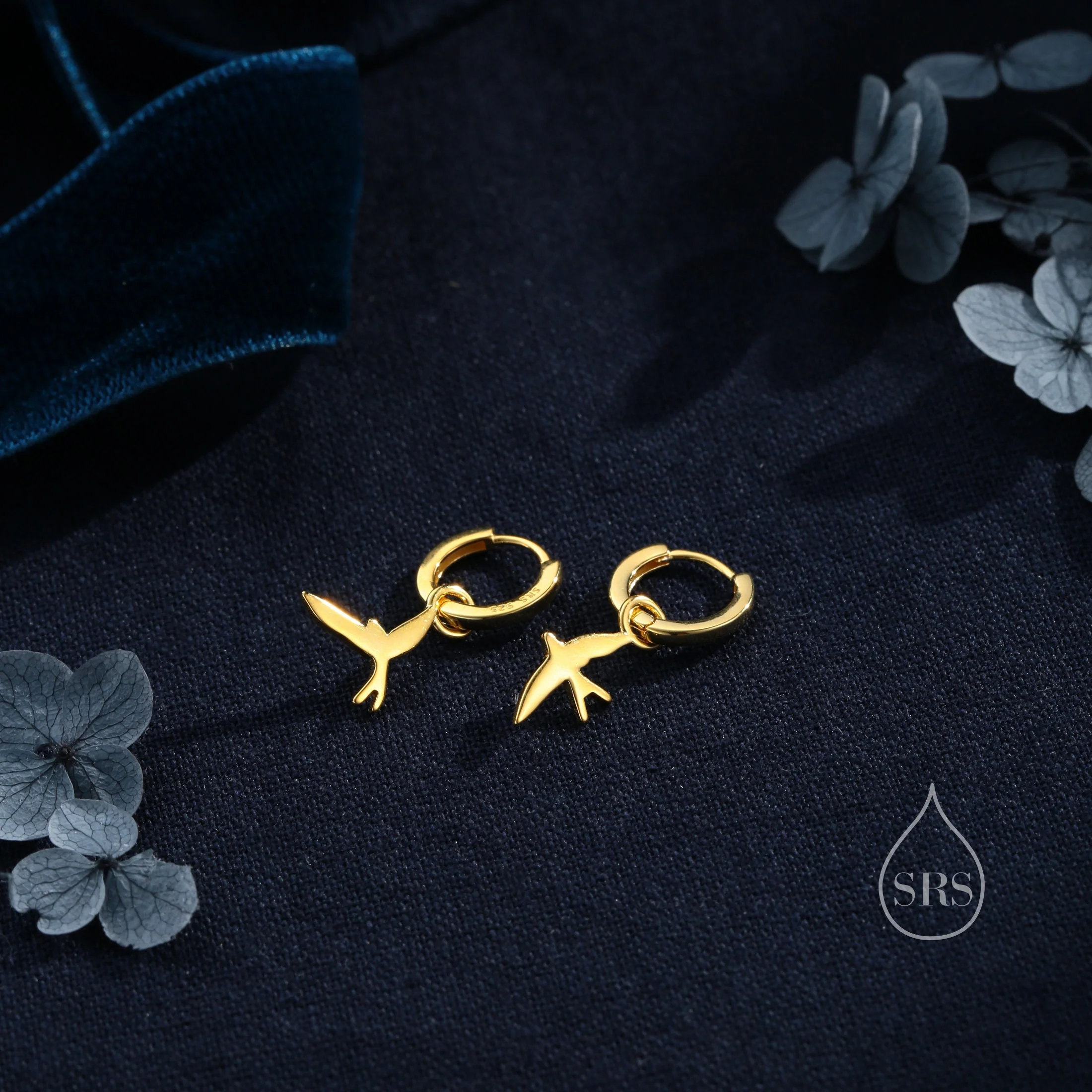 Sterling Silver Asymmetric Flying Bird Dangle Huggie Hoops, Detachable Bird Hoop Earrings, Detachable Swallow Bird Hoop Earrings - Image 6