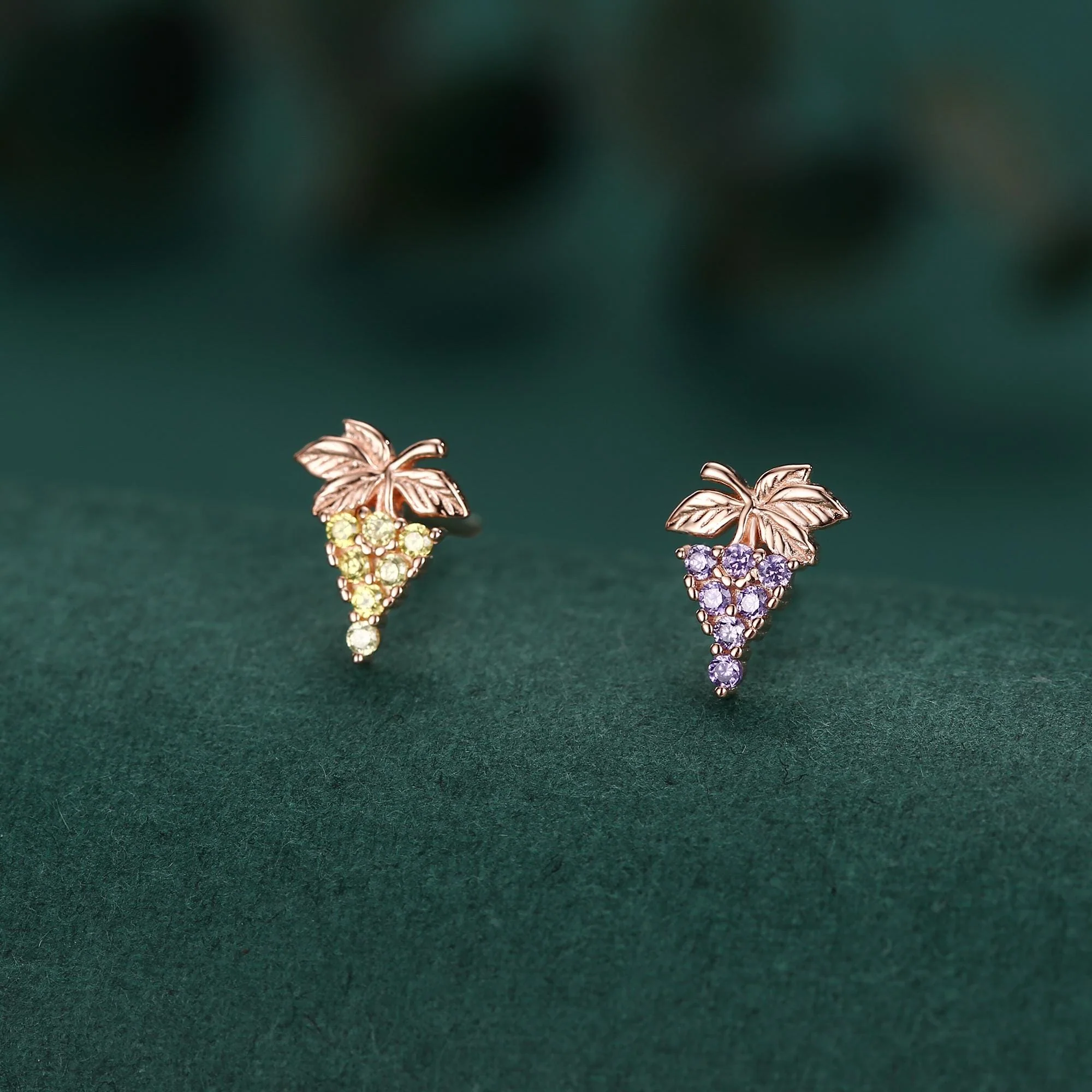 Sterling Silver Asymmetric Grape CZ Stud Earrings - Image 5