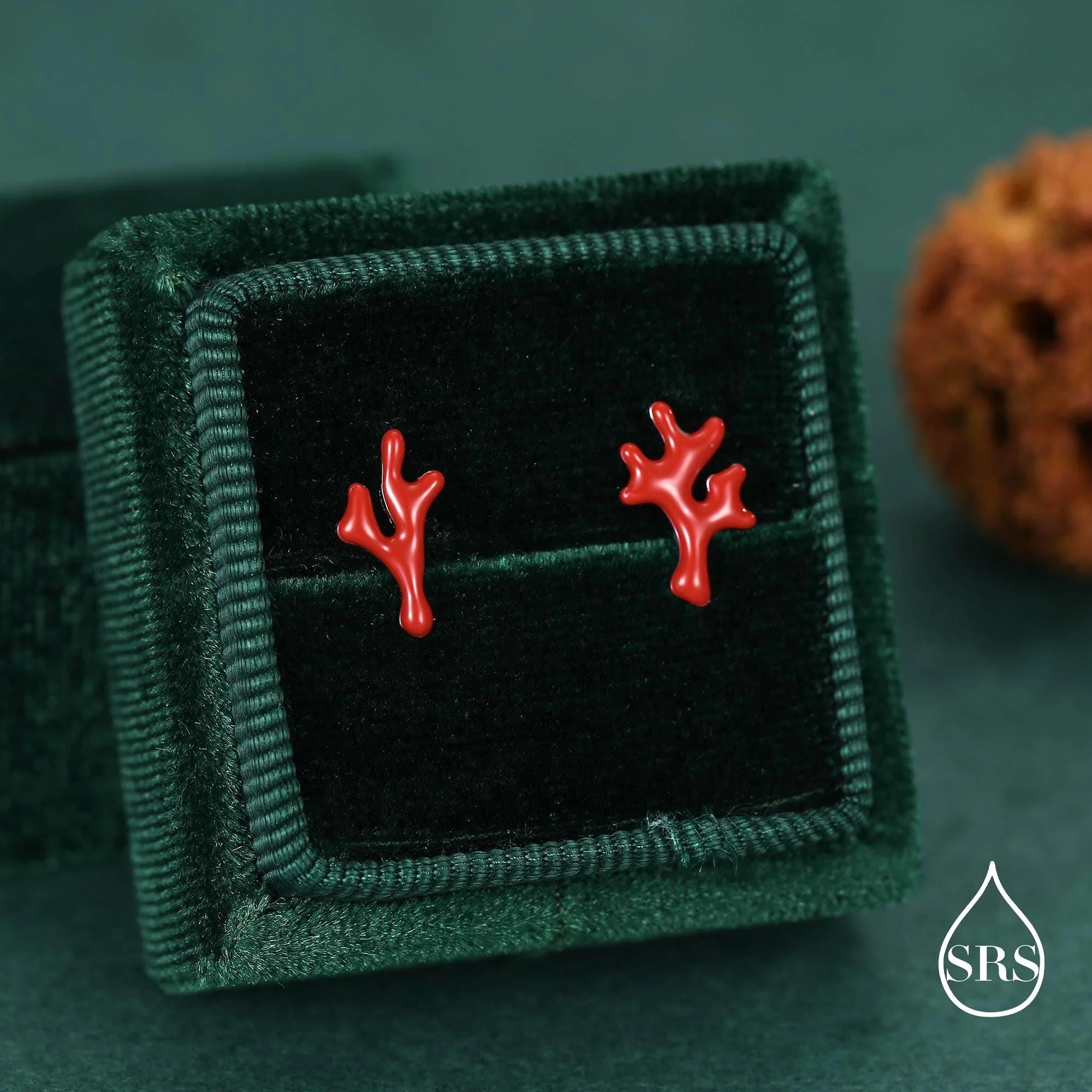 Sterling Silver Asymmetric Red Coral Branch Stud Earrings