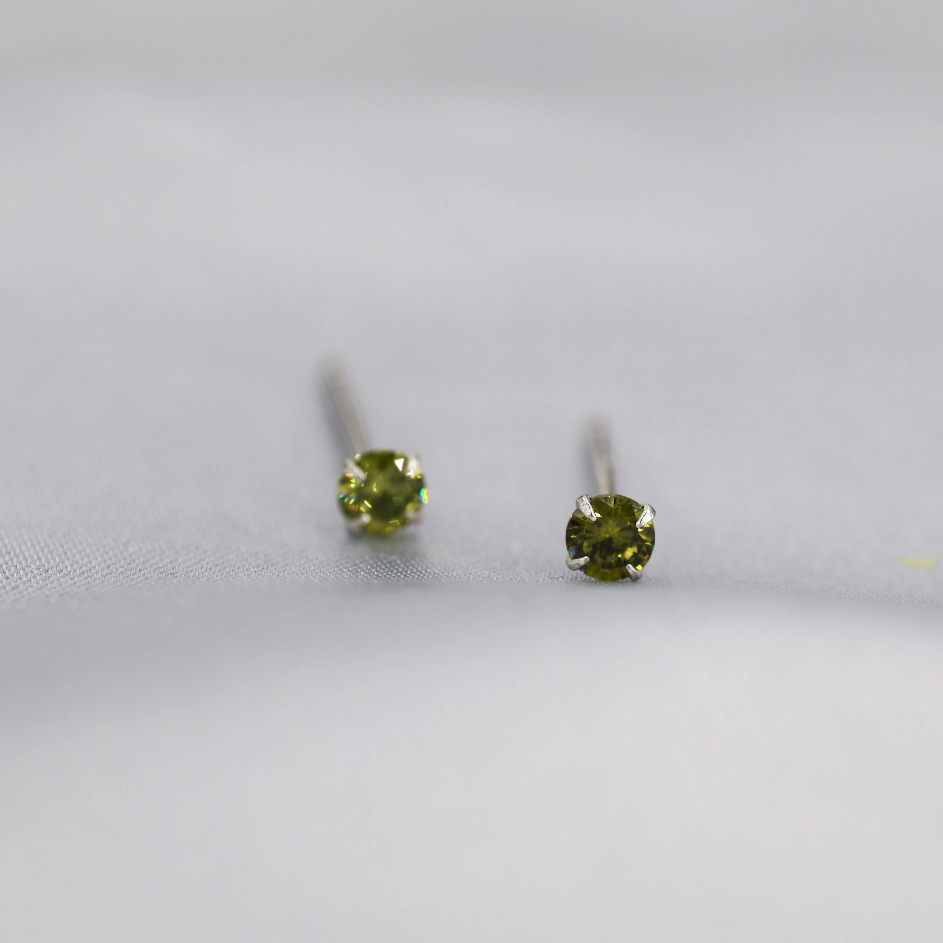 Sterling Silver August Birthstone Earrings, Peridot Stud Earrings, Extra Tiny Crystal Stud, 3mm Birthstone CZ Earrings - Image 6