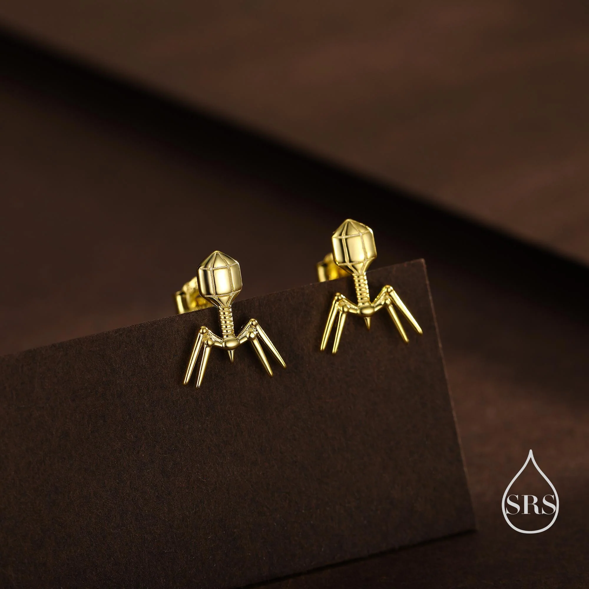 Sterling Silver Bacteriophage Stud Earrings, Available in Silver, Gold or Rose Gold Finish, Cute Fun Quirky, Gift for Her, Nature Inspired - Image 3