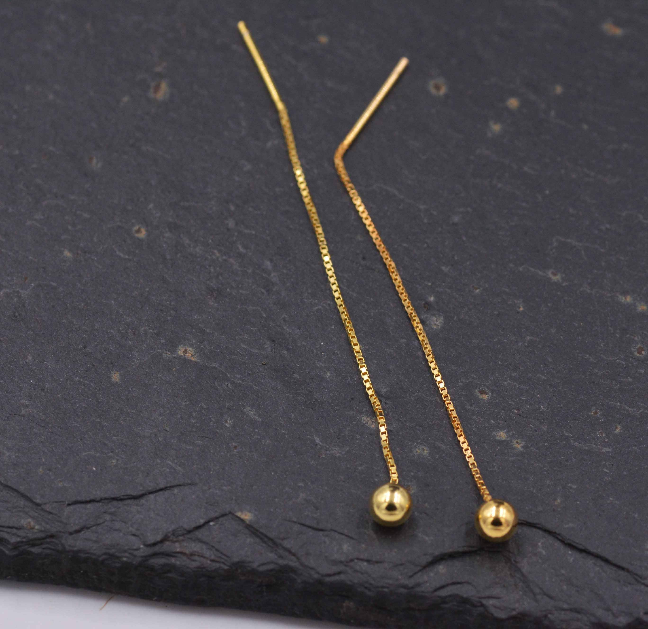 Sterling Silver Ball Earrings Ear Threaders/  Earthreads/ Threader Earrings/  Geometric Earrings/  Minimalist Design Gold and Rose Gold - Image 2
