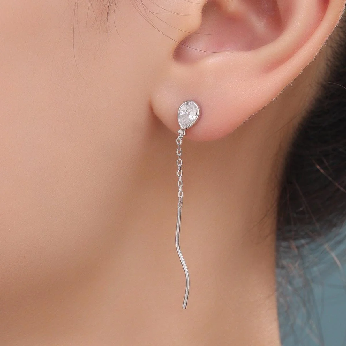 Sterling Silver Balloon Dangle Stud Earrings, Silver or Gold,  Clear CZ Balloon Earrings, Cute and Quirky Design - Image 2
