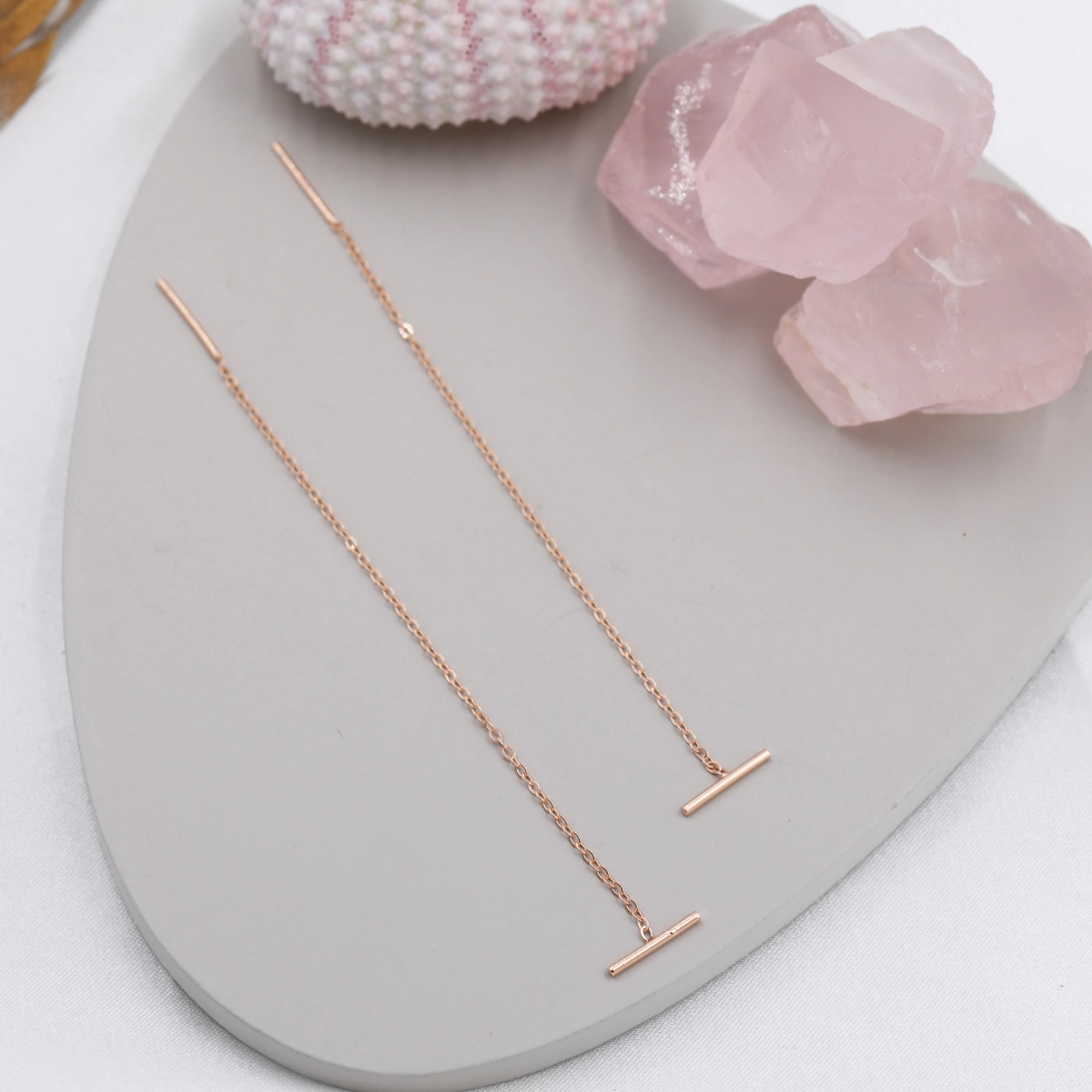 Sterling Silver Bar Ear Threader, Silver, Gold and Rose Gold, Minimal Long Threader earrings, Minimalist Ear Threaders, Two Way of Wearing - Image 4