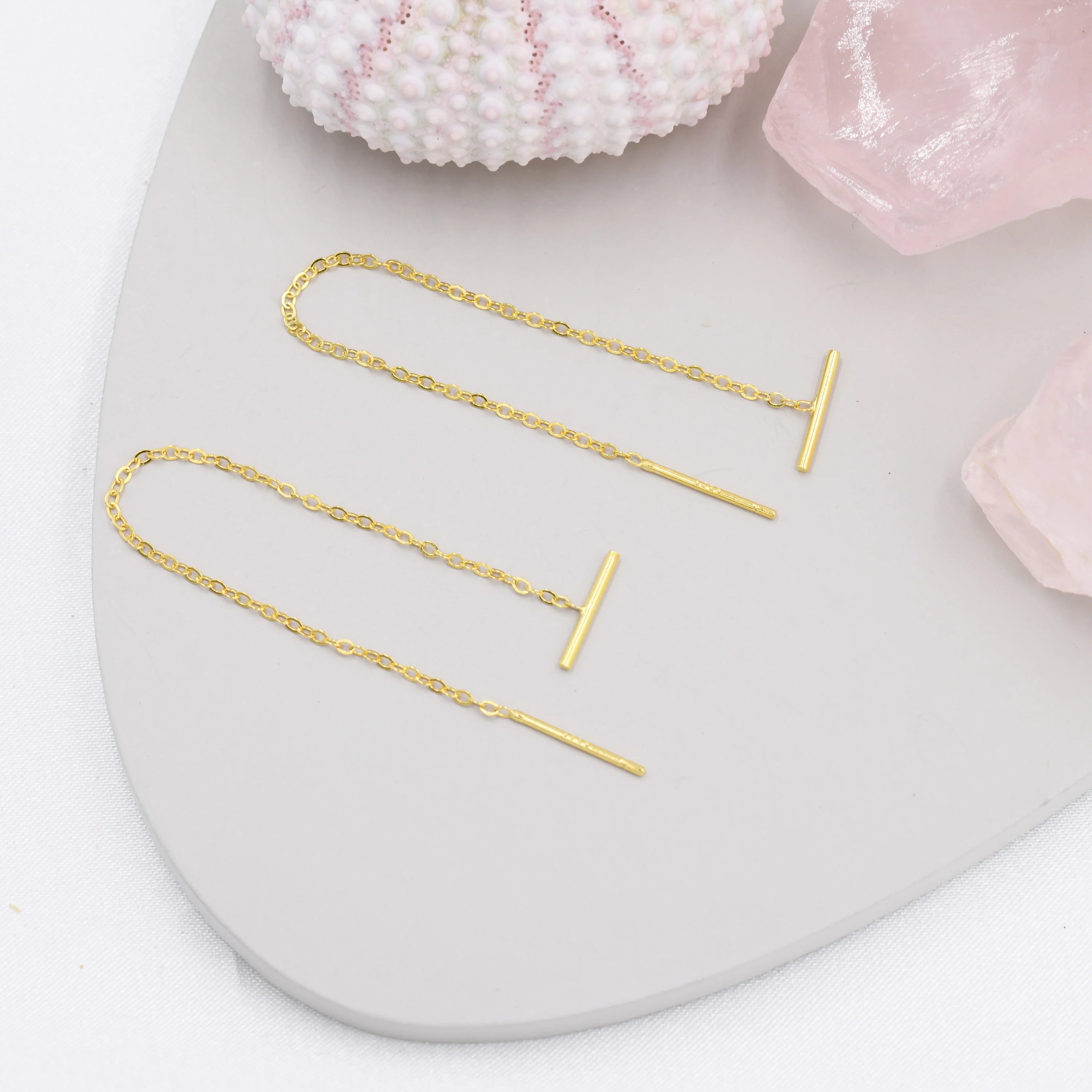 Sterling Silver Bar Ear Threader, Silver, Gold and Rose Gold, Minimal Long Threader earrings, Minimalist Ear Threaders, Two Way of Wearing - Image 9