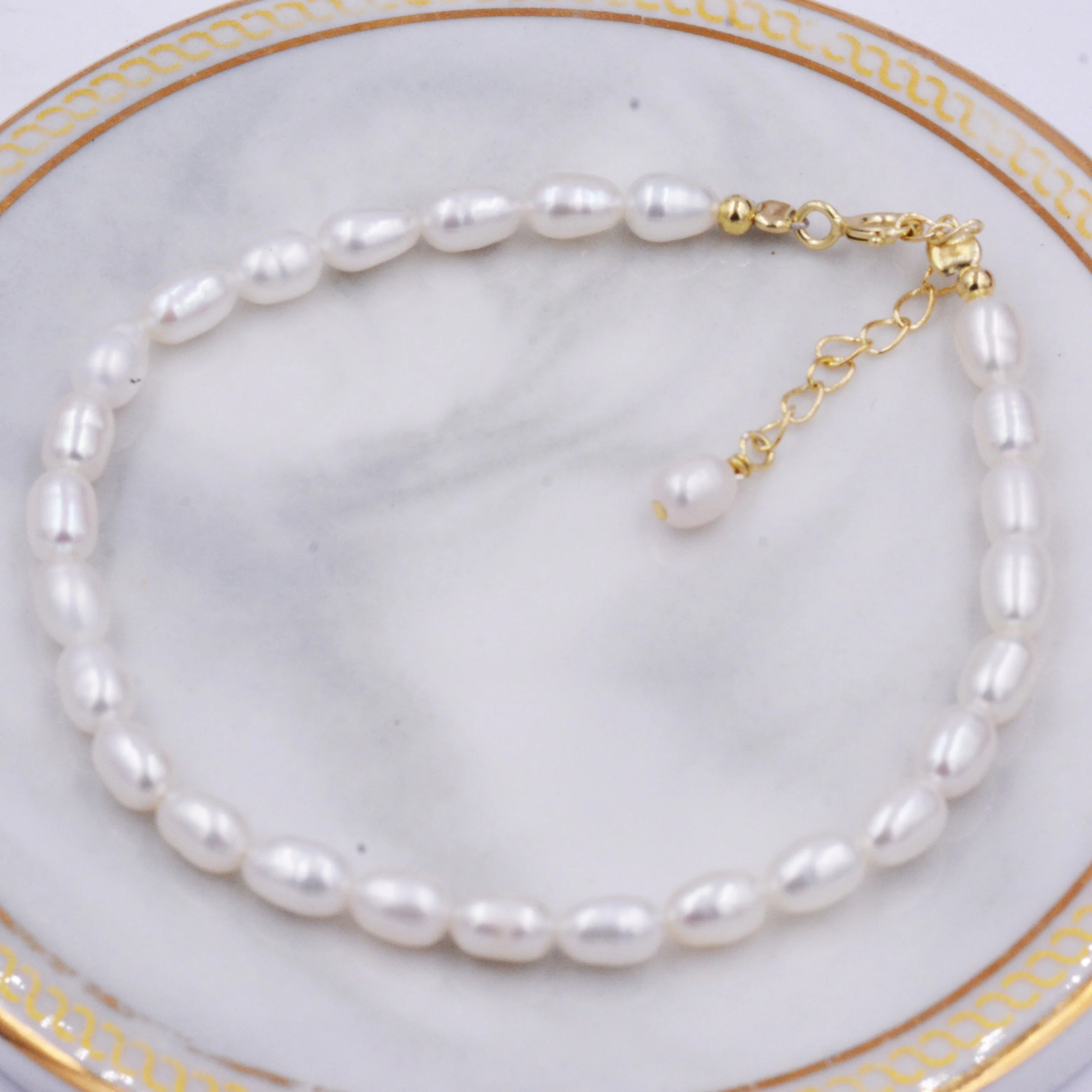 Sterling Silver Baroque Pearl Bracelet, 18ct Gold Coated, Genuine Fresh Water Pearls - Image 4