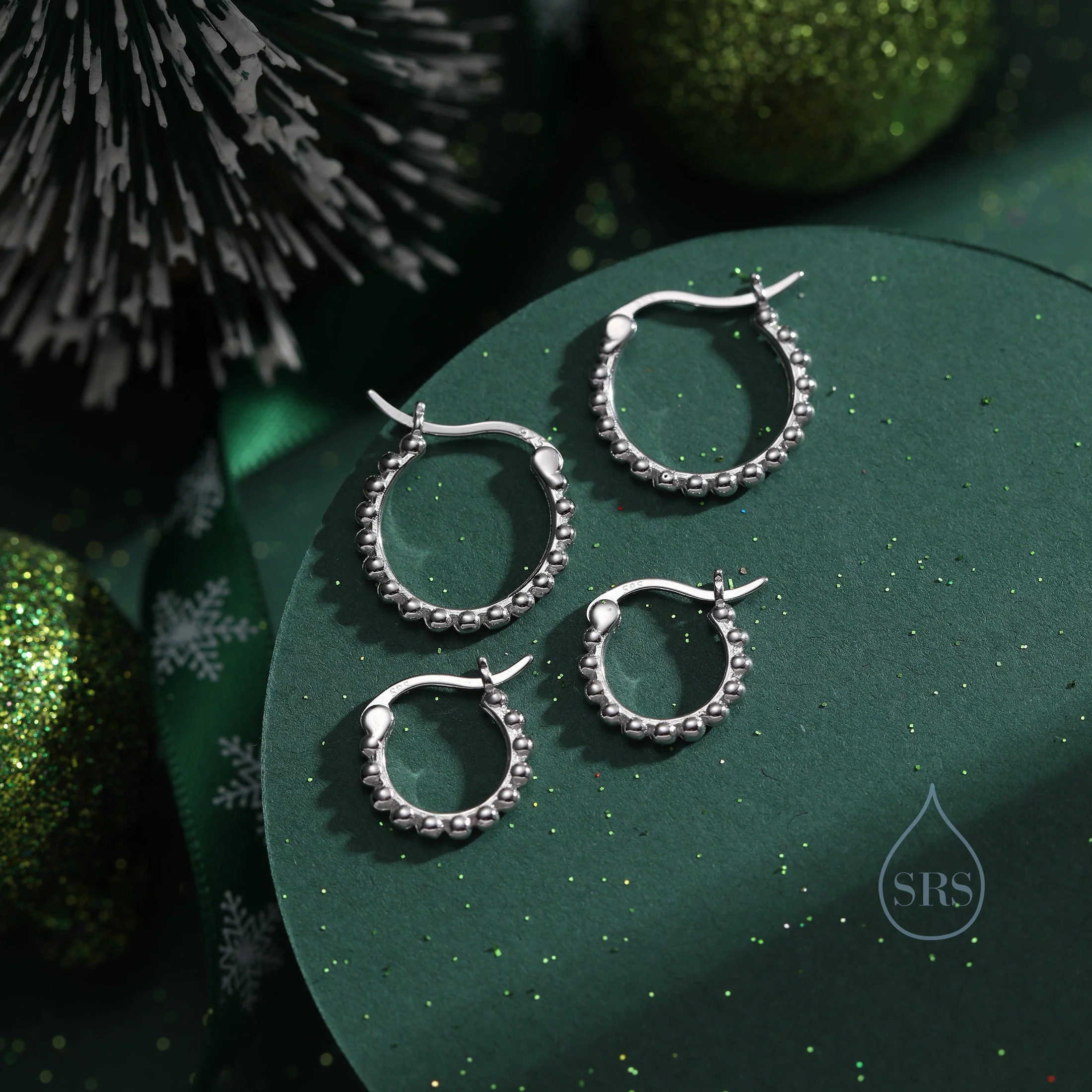 Sterling Silver Beaded Bauble Huggie Hoops, Bubble Hoops, Silver or Gold, 8mm or 10mm, Dainty Huggie Hoops Earrings - Image 2