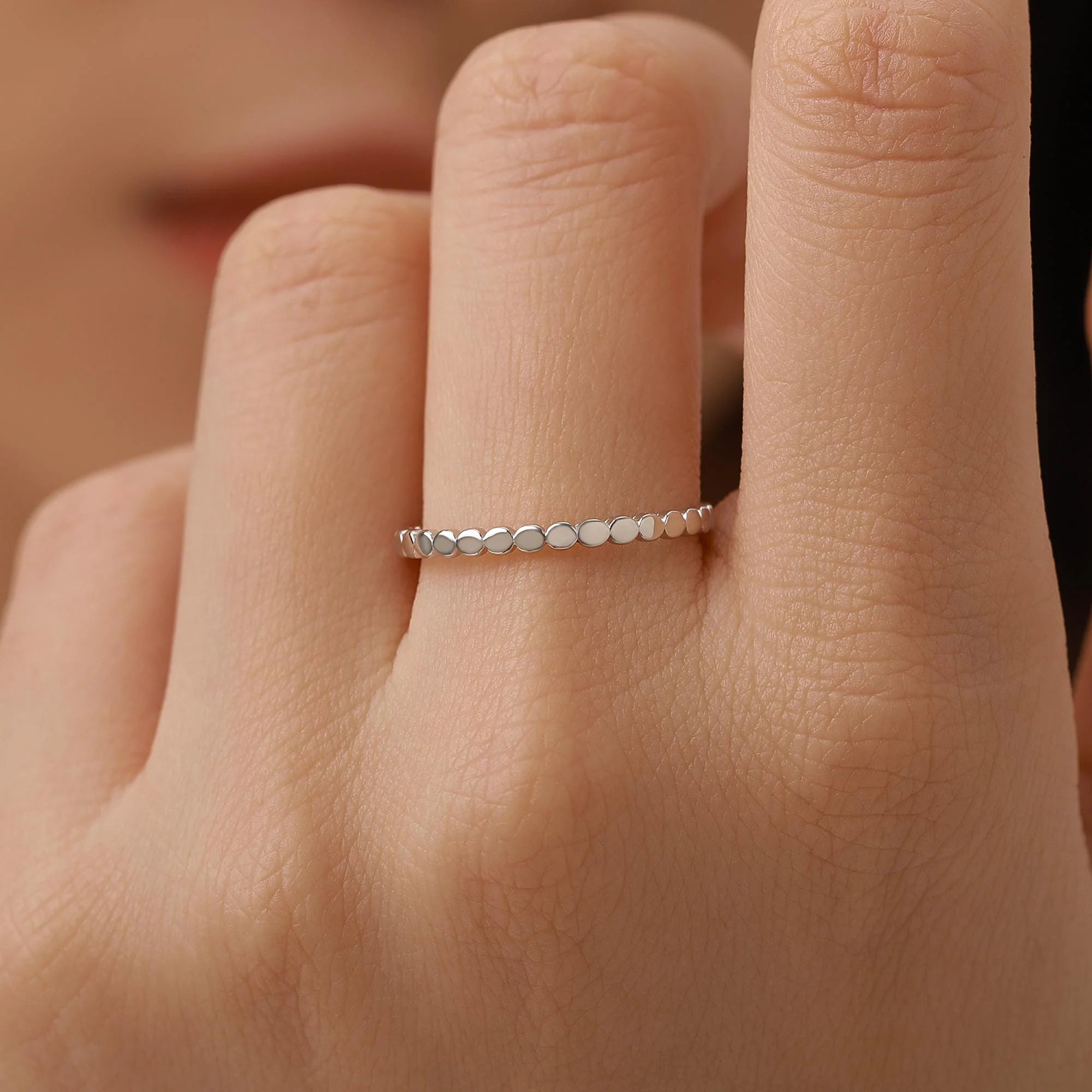 Sterling Silver Beaded Dot Band Ring - Image 7