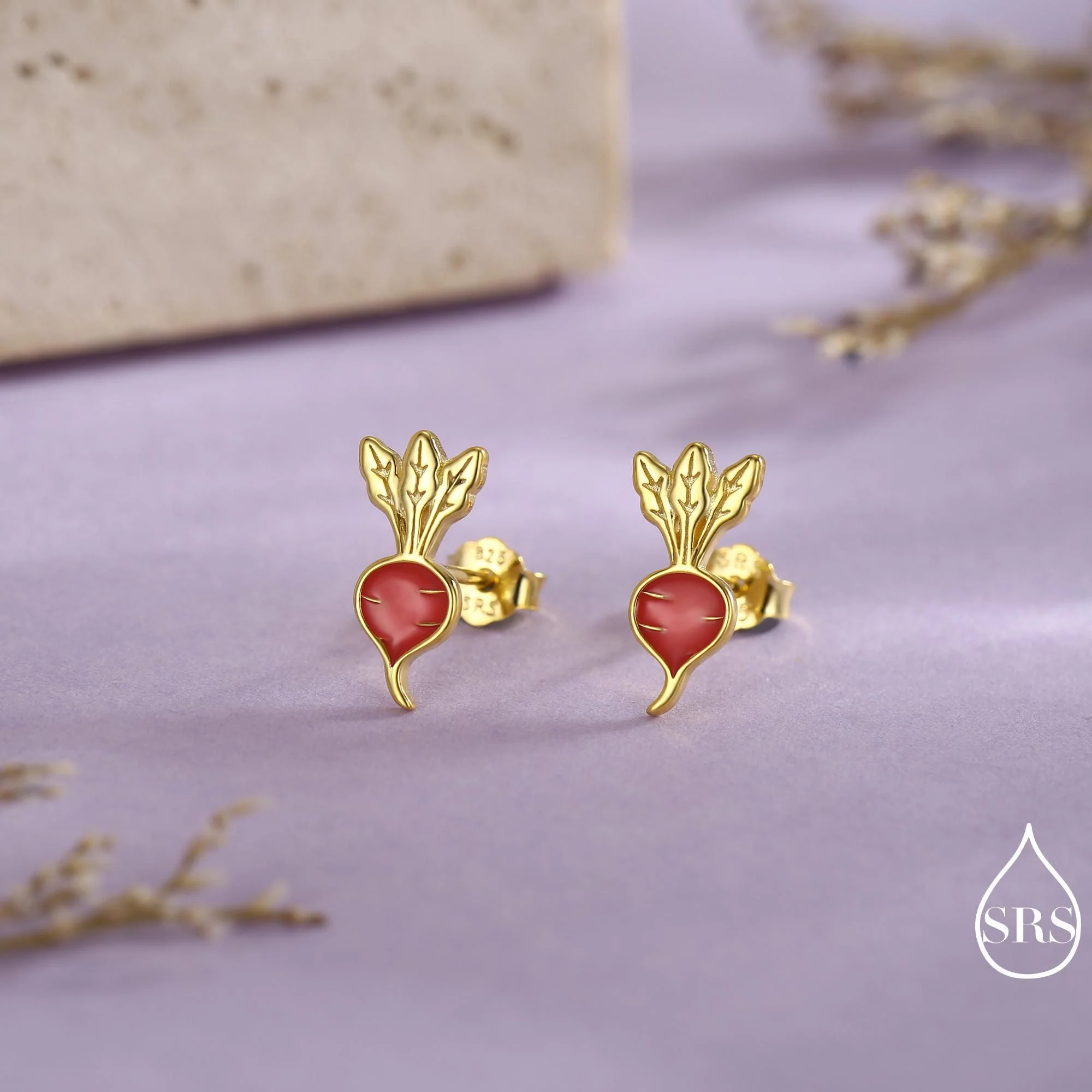 Sterling Silver Beetroot /Radish Stud Earrings – Enamel Vegetable Design, Minimalist Botanical Jewellery - Image 5