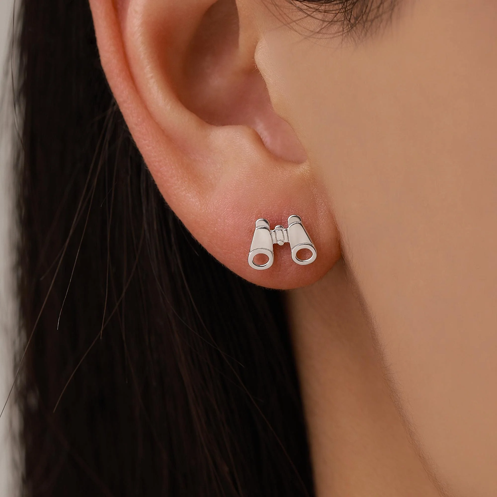 Sterling Silver Binocular Stud Earrings - Image 2