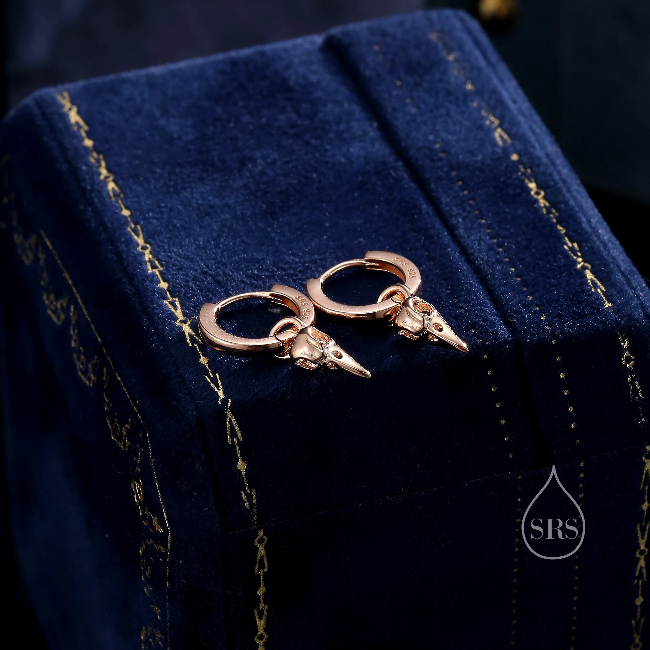 Sterling Silver Bird Skull Huggie Hoops, Silver, Gold or Rose Gold, Detachable Bird Skull Hoop Earrings, Bird Skull Charm Dangle Earrings - Image 4