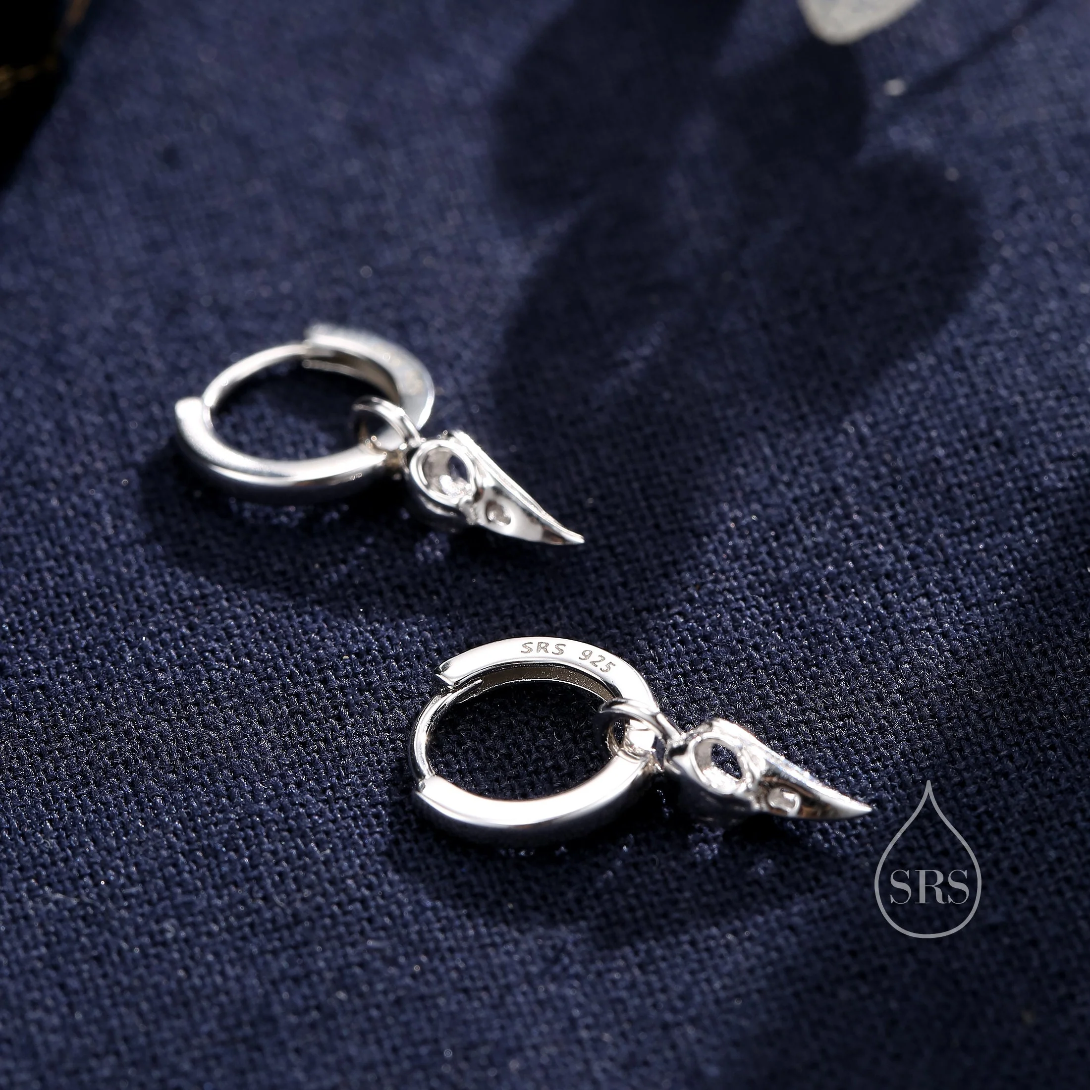 Sterling Silver Bird Skull Huggie Hoops, Silver, Gold or Rose Gold, Detachable Bird Skull Hoop Earrings, Bird Skull Charm Dangle Earrings - Image 5