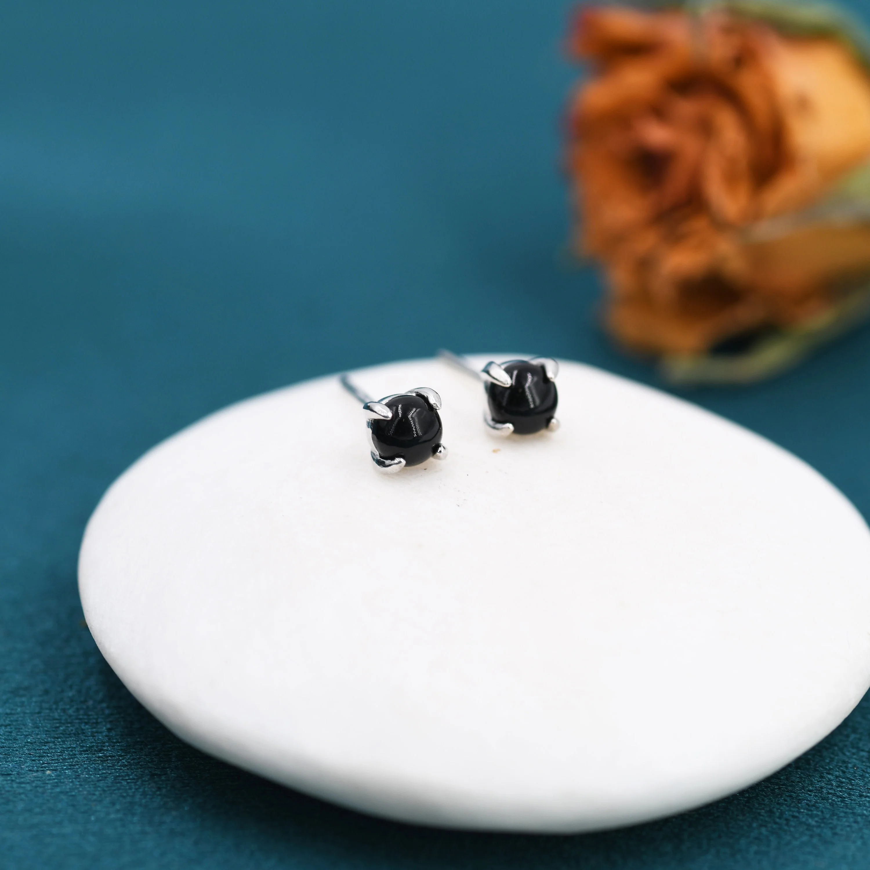 Sterling Silver Black Onyx Stud Earrings, 4mm Genuine Black Onyx Stone, Four Prong Onyx Stud, Semi-precious Jewellery - Image 5