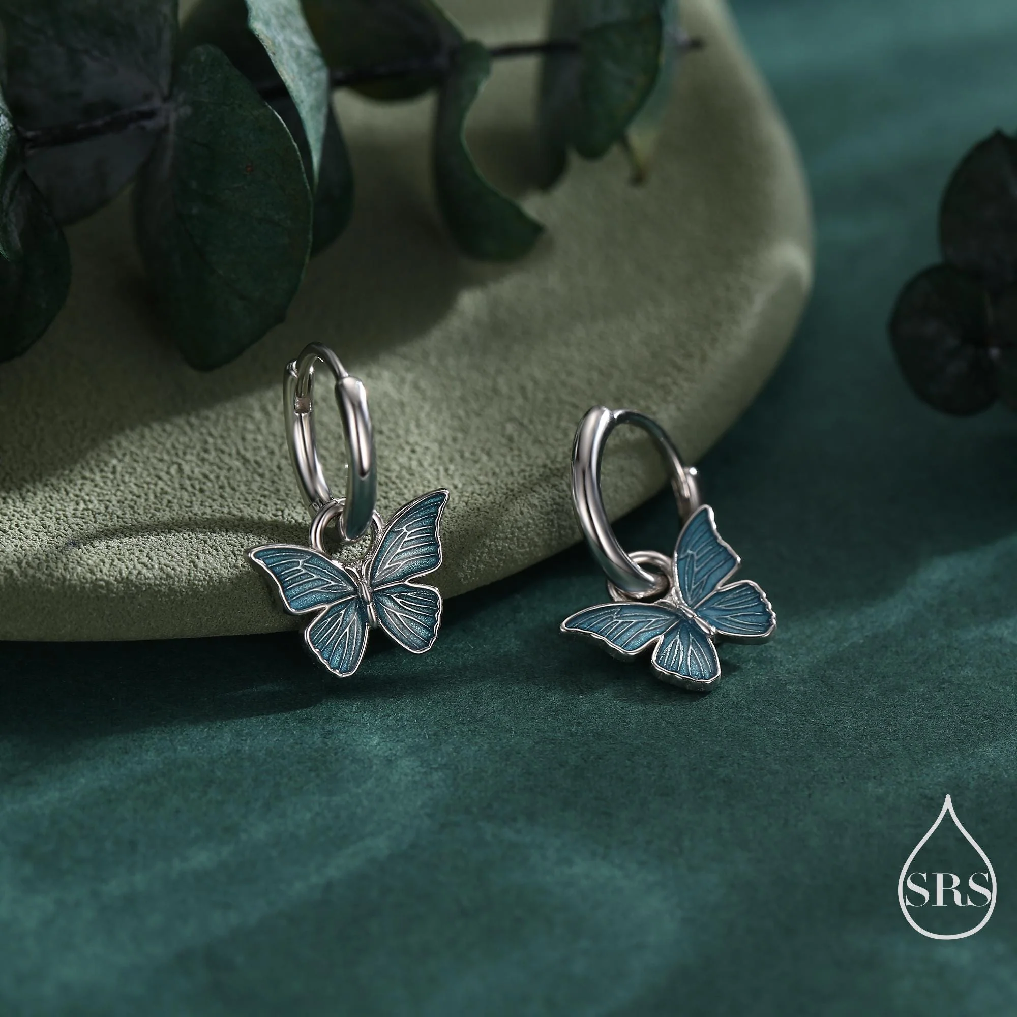 Sterling Silver Blue Butterfly Huggie Hoops, Detachable Blue Enamel Butterfly Hoop Earrings, Butterfly Earrings - Image 5