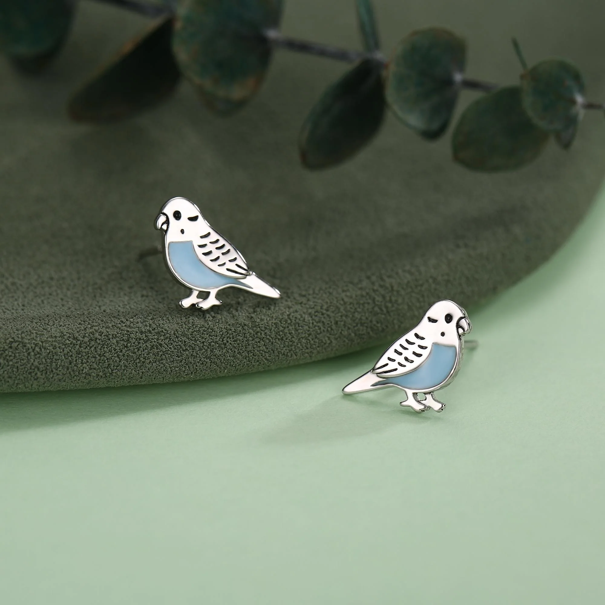 Sterling Silver Blue Enamel Budgie Stud Earring, Bird Earrings - Image 6