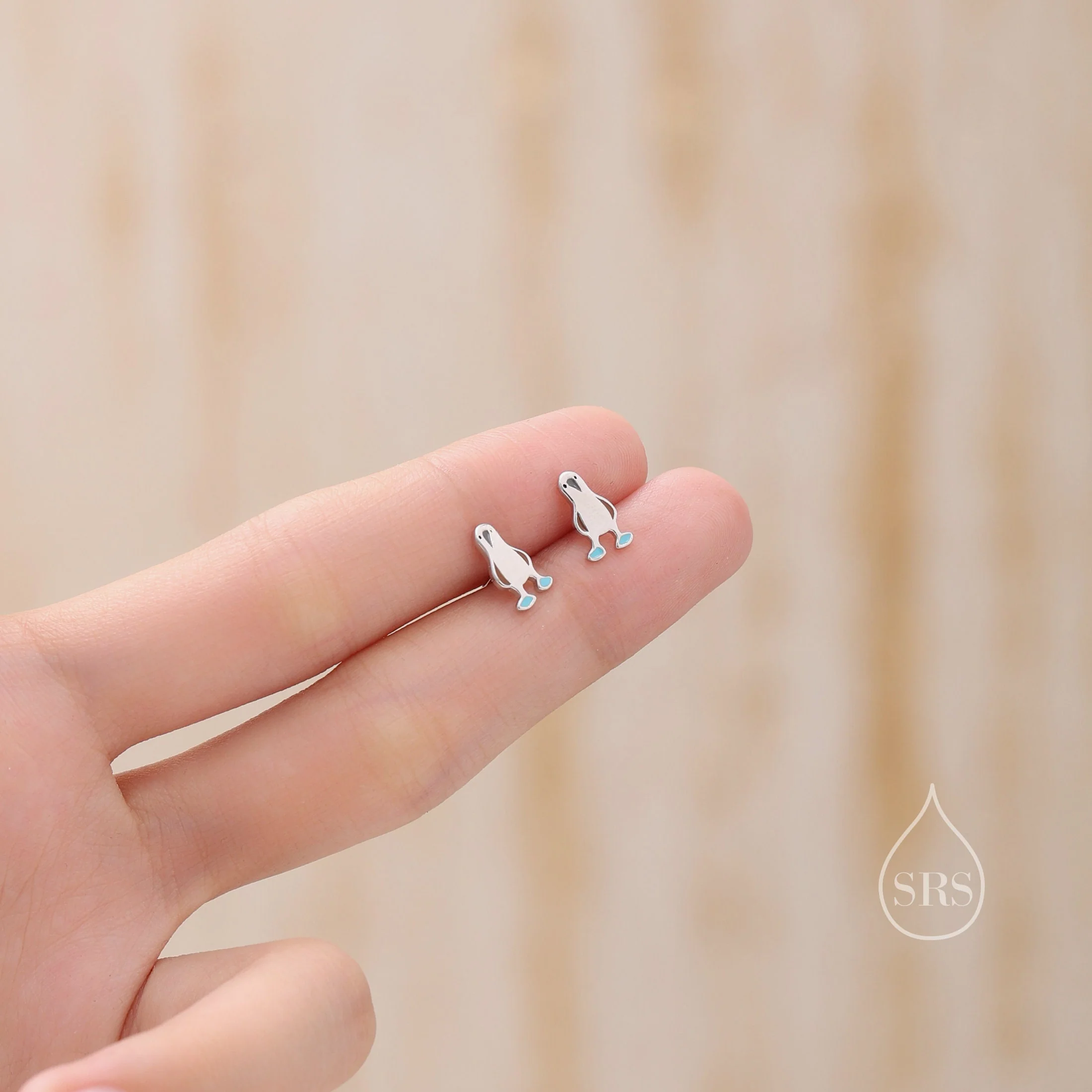 Sterling Silver Blue Footed Boobie Stud Earrings, Cute Blue-Footed Boobie Bird Stud Earrings, Fun and Quirky Bird Jewellery - Image 3