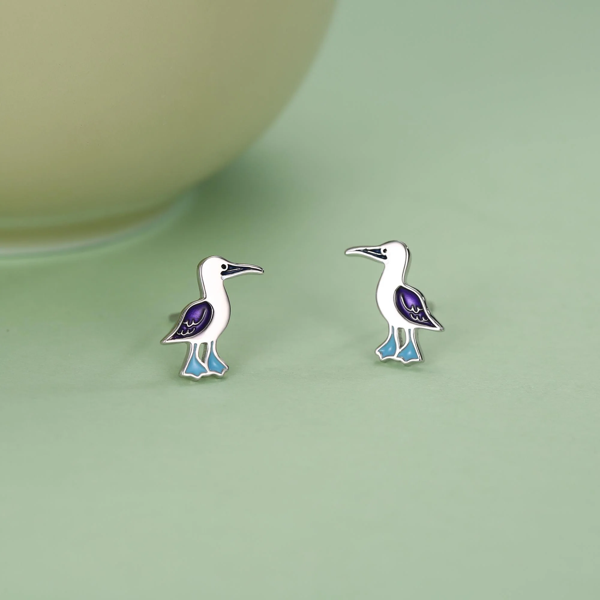 Sterling Silver Blue-Footed Booby Stud Earrings, Bird Earrings