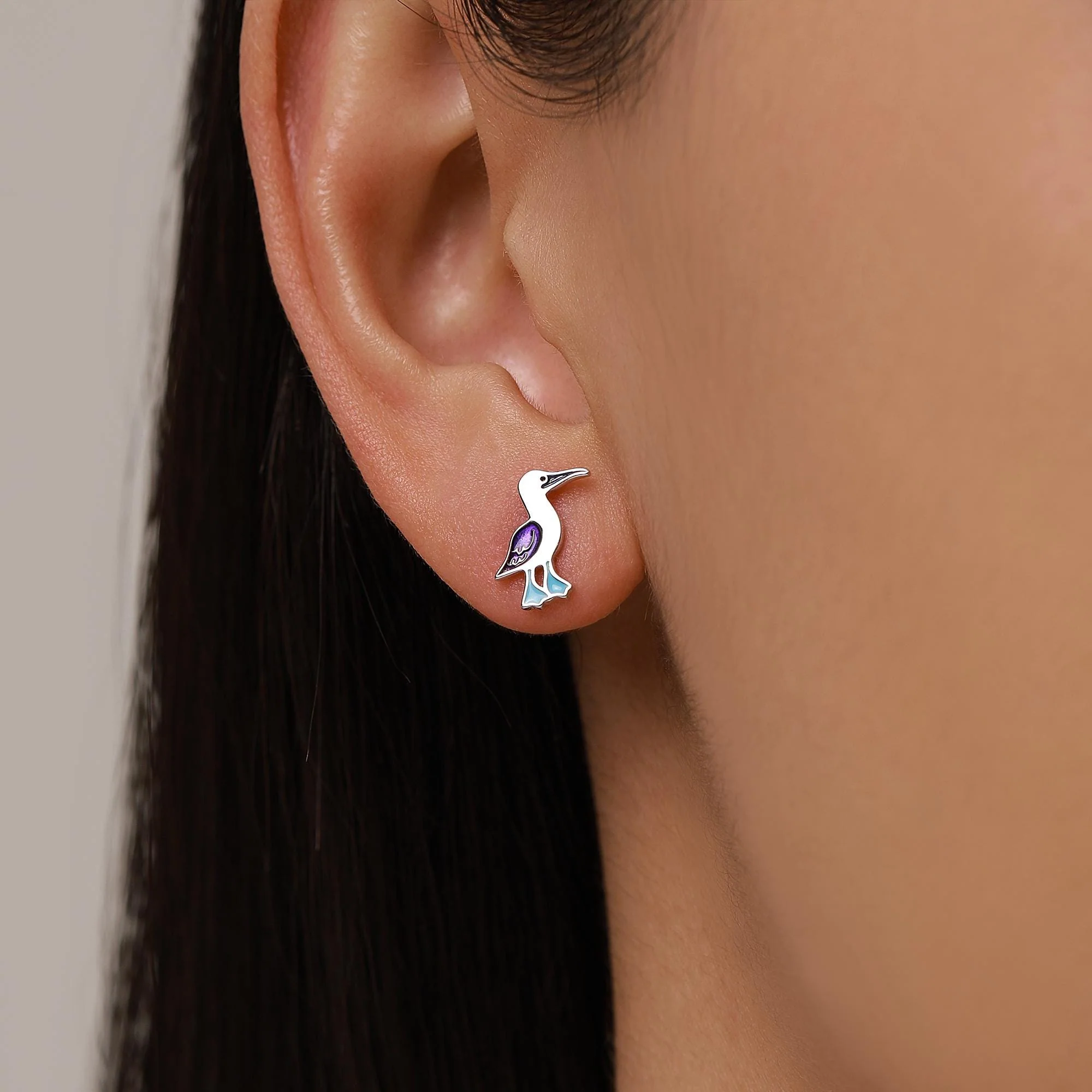 Sterling Silver Blue-Footed Booby Stud Earrings, Bird Earrings - Image 2